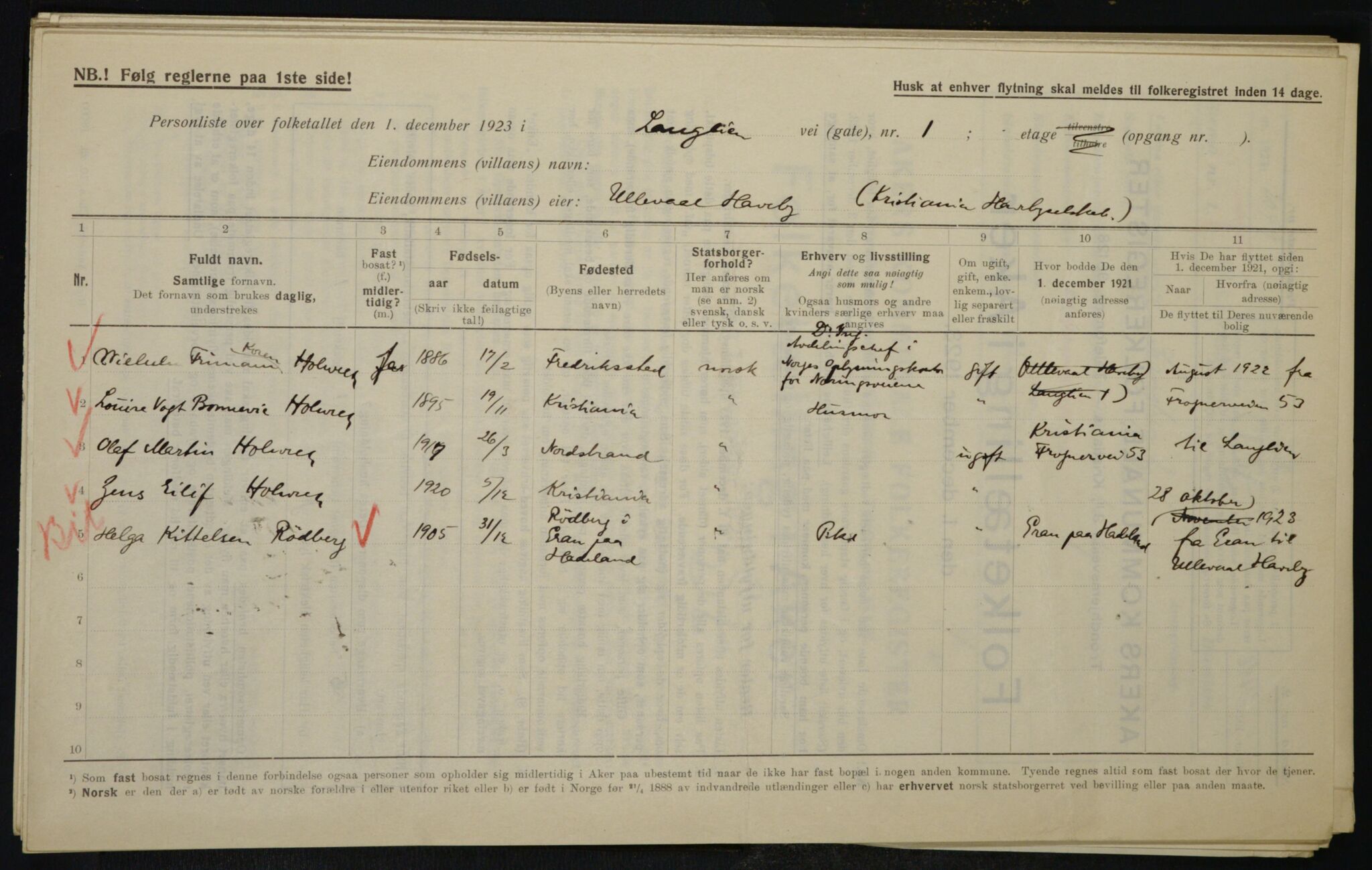 , Municipal Census 1923 for Aker, 1923, p. 21248