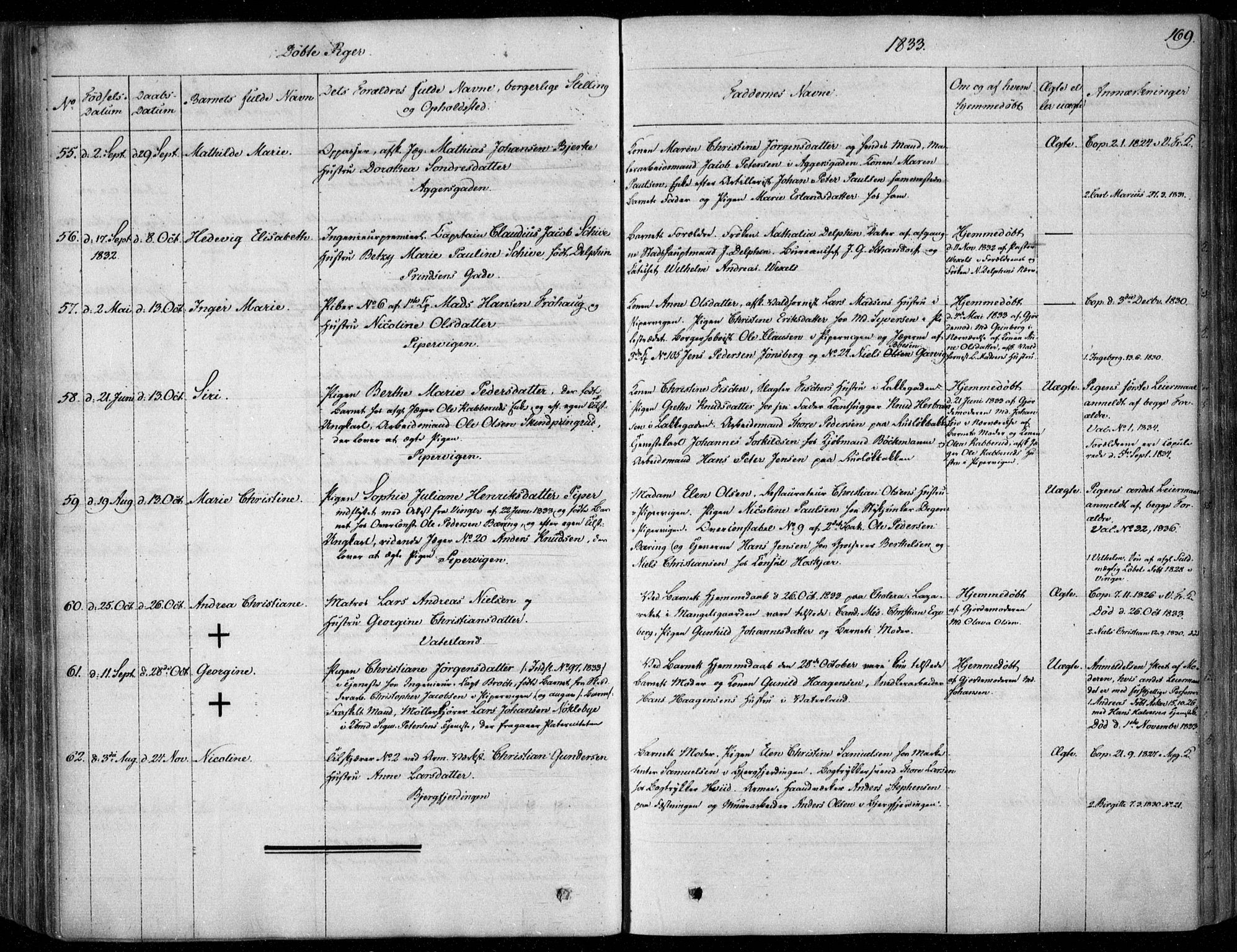 Garnisonsmenigheten Kirkebøker, SAO/A-10846/F/Fa/L0006: Parish register (official) no. 6, 1828-1841, p. 169