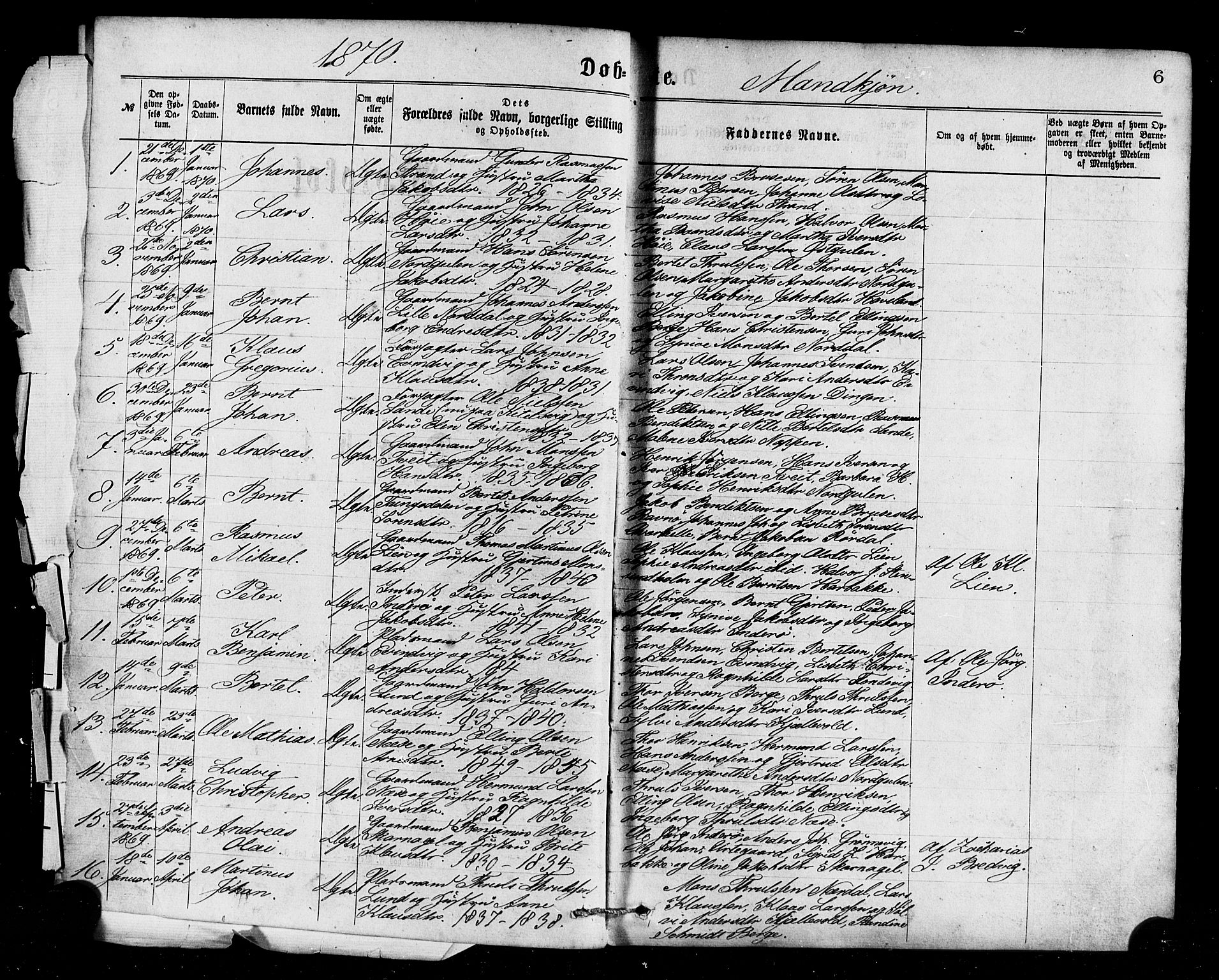 Gulen sokneprestembete, AV/SAB-A-80201/H/Haa/Haaa/L0023: Parish register (official) no. A 23, 1870-1880, p. 6