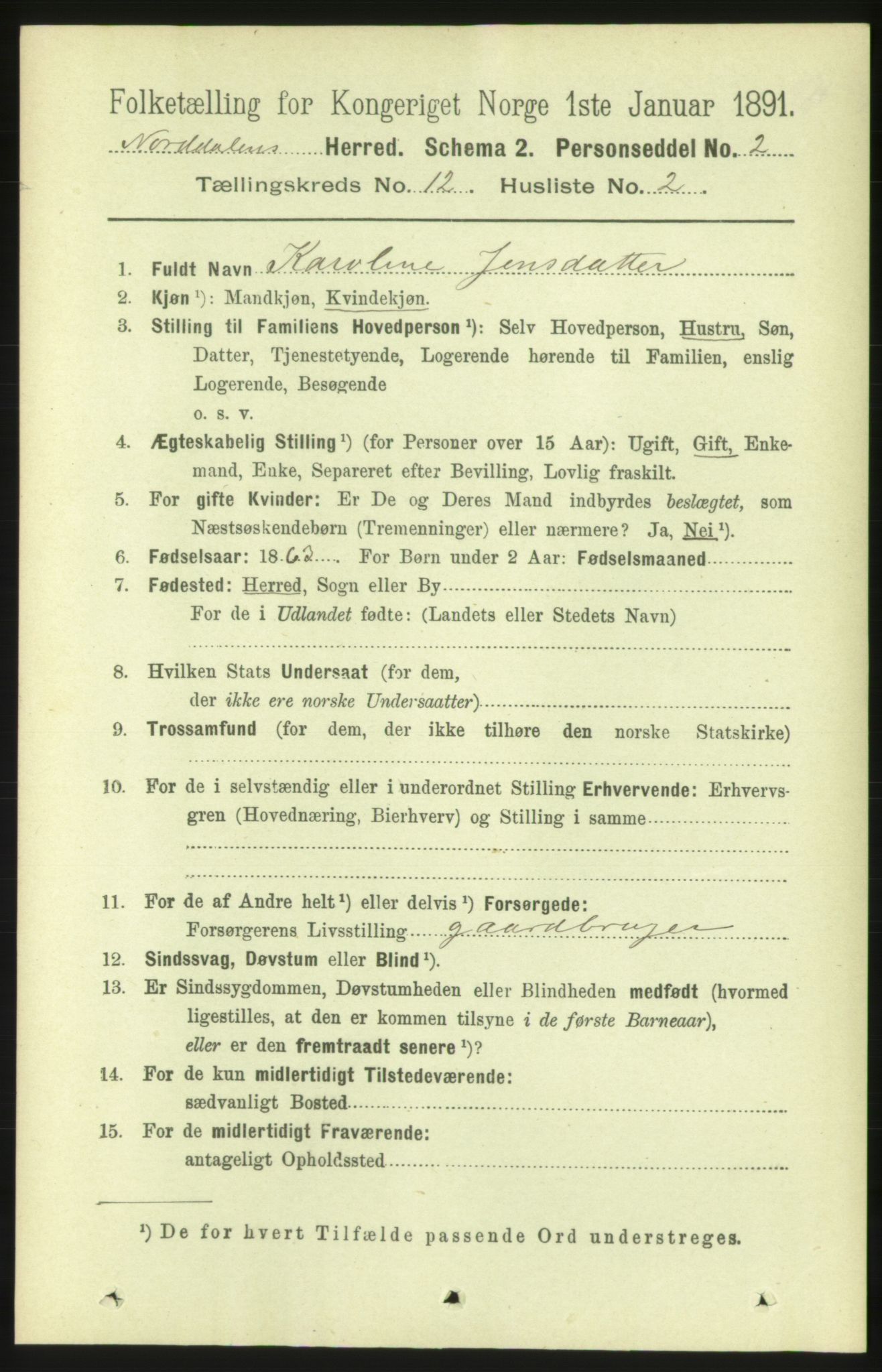 RA, 1891 census for 1524 Norddal, 1891, p. 2722