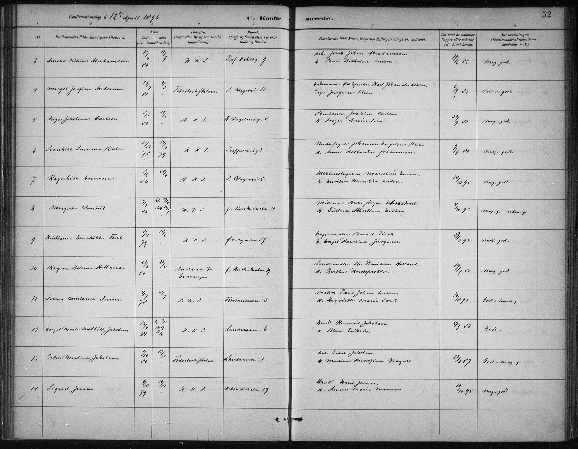 Korskirken sokneprestembete, AV/SAB-A-76101/H/Hab: Parish register (copy) no. C 4, 1893-1905, p. 52