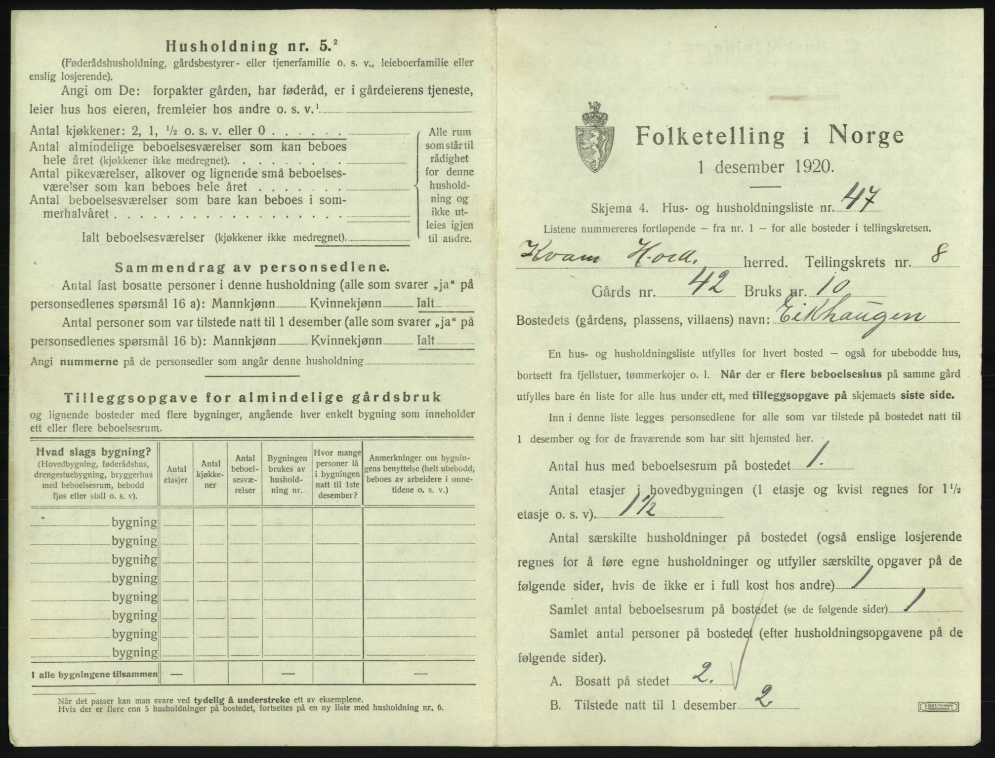 SAB, 1920 census for Kvam, 1920, p. 733