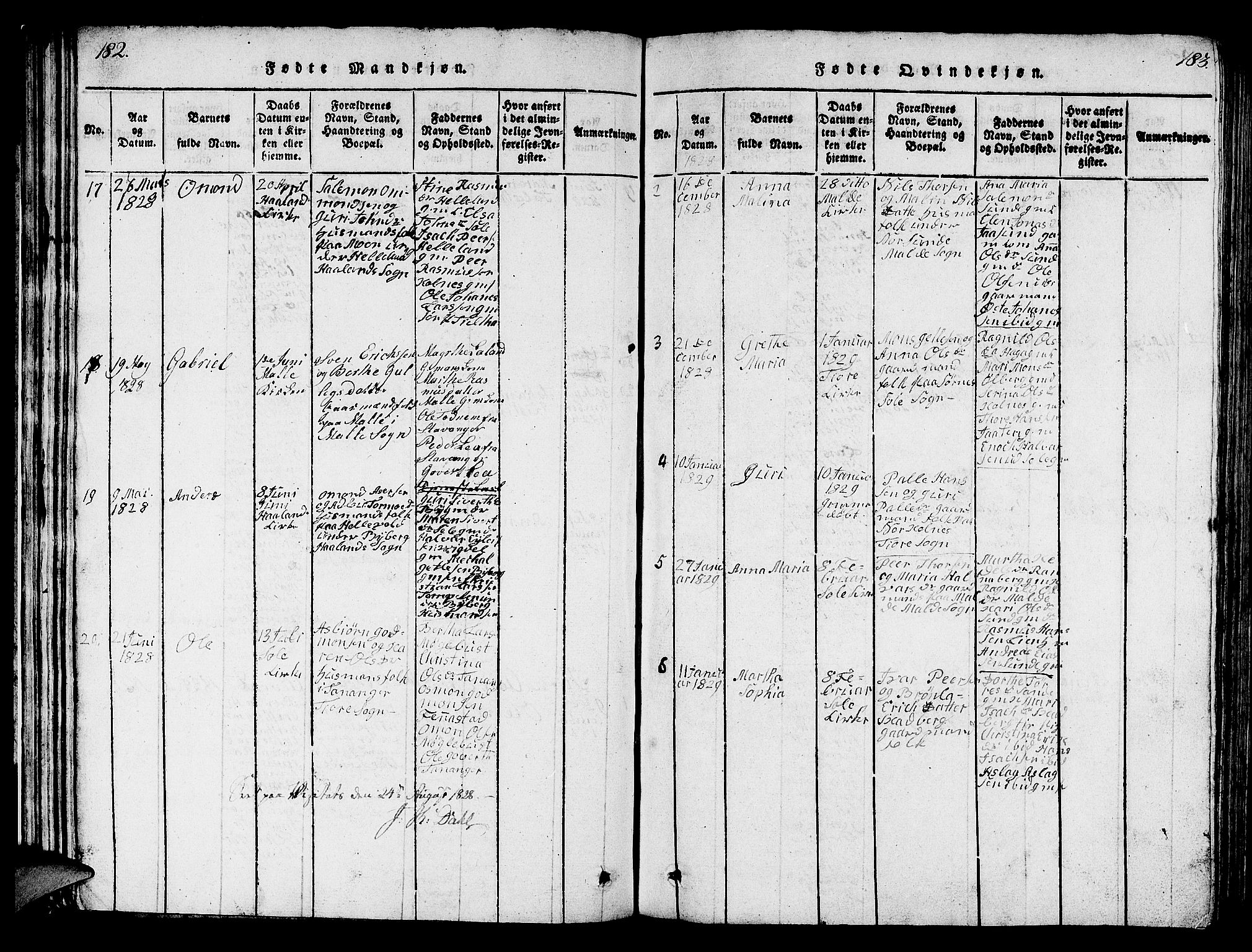 Håland sokneprestkontor, SAST/A-101802/001/30BB/L0001: Parish register (copy) no. B 1, 1815-1845, p. 182-183