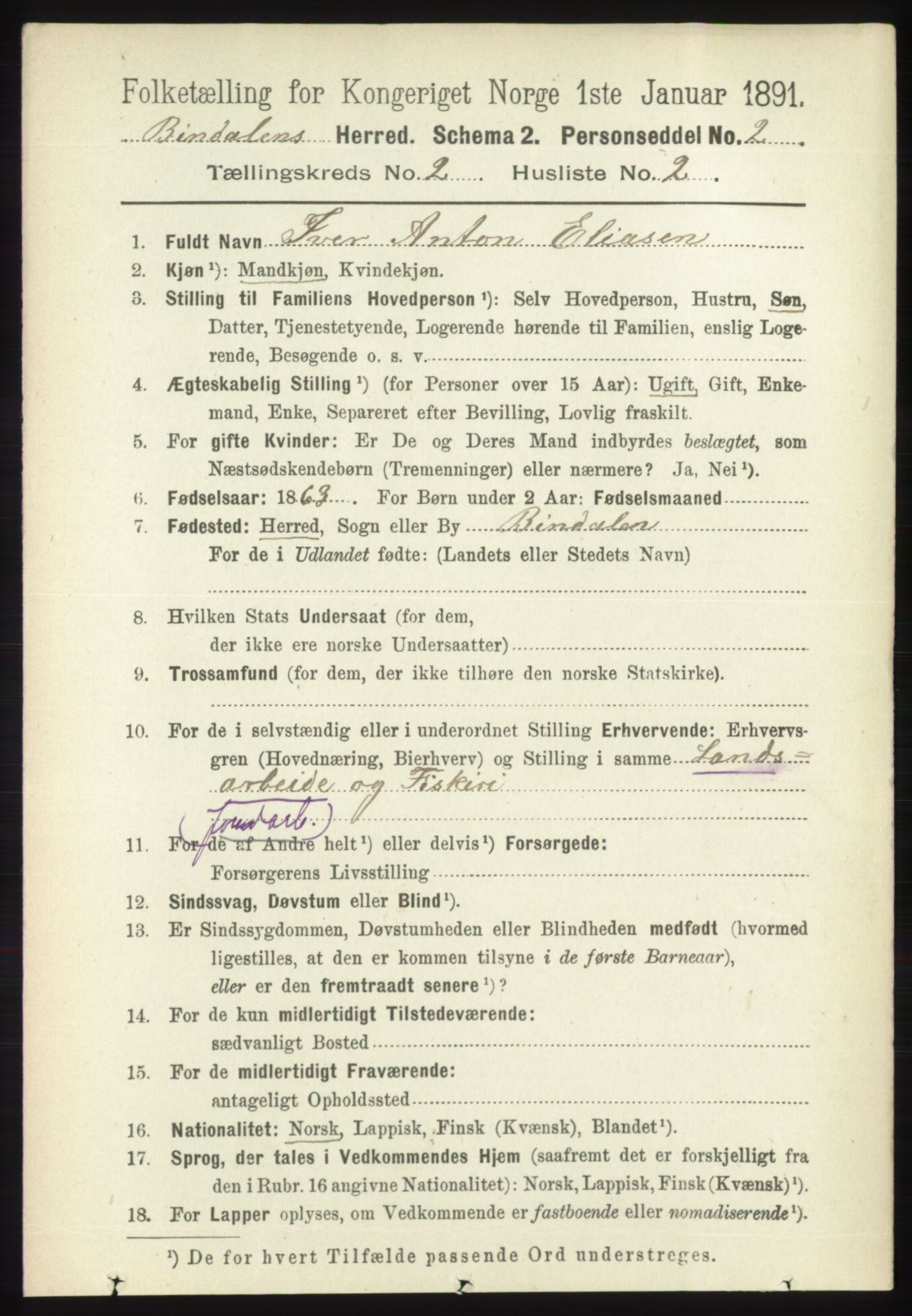 RA, 1891 census for 1811 Bindal, 1891, p. 286