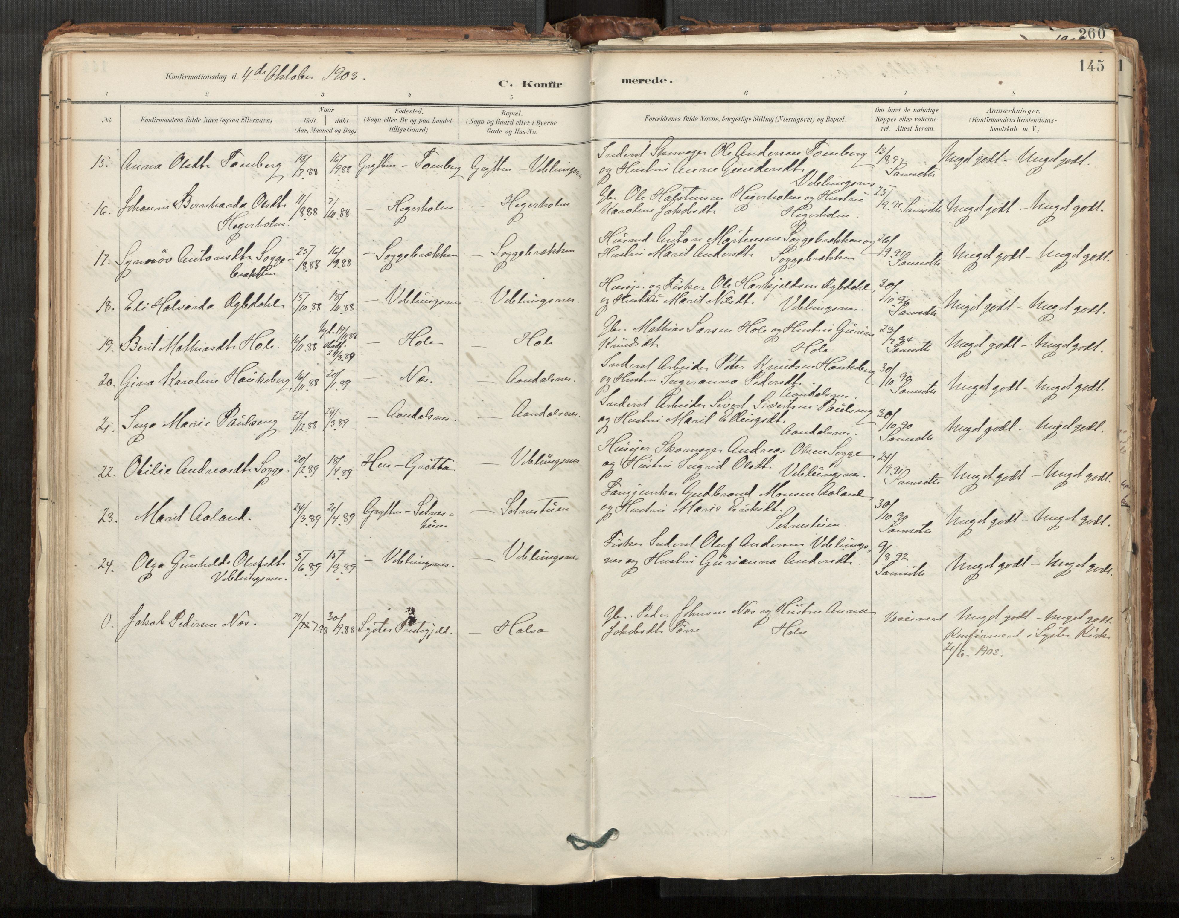 Ministerialprotokoller, klokkerbøker og fødselsregistre - Møre og Romsdal, AV/SAT-A-1454/544/L0585: Parish register (official) no. 544A06, 1887-1924, p. 145