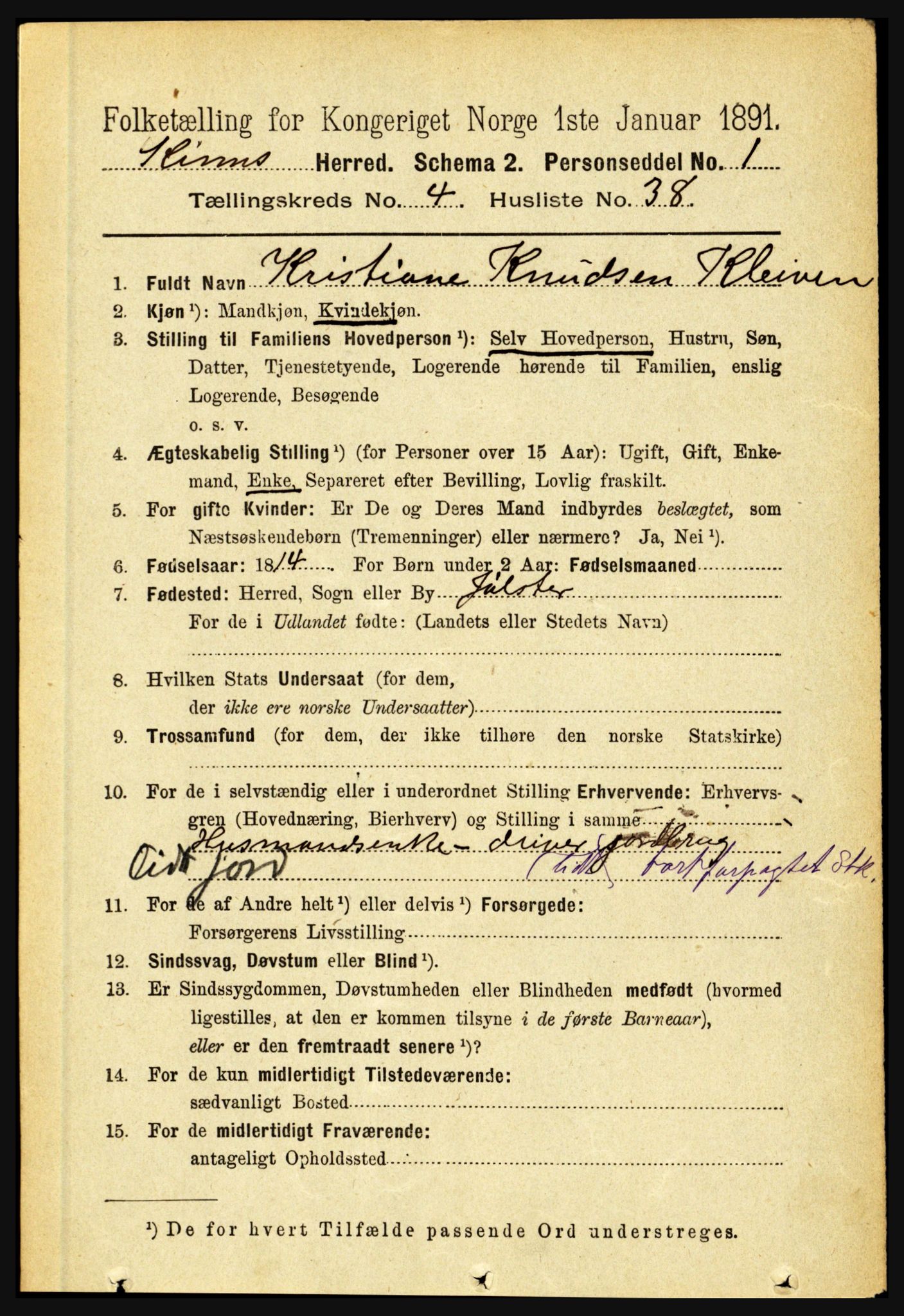 RA, 1891 census for 1437 Kinn, 1891, p. 1546