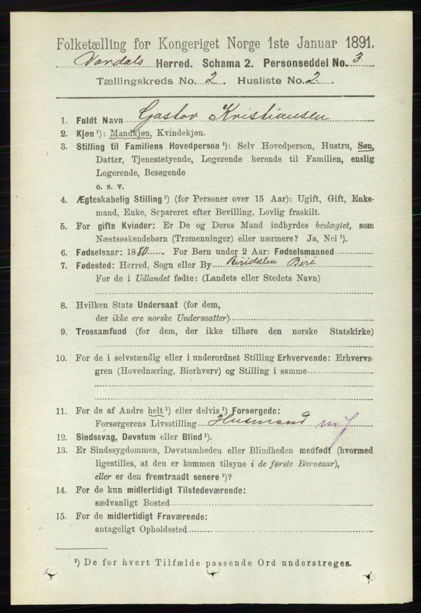 RA, 1891 census for 0527 Vardal, 1891, p. 537