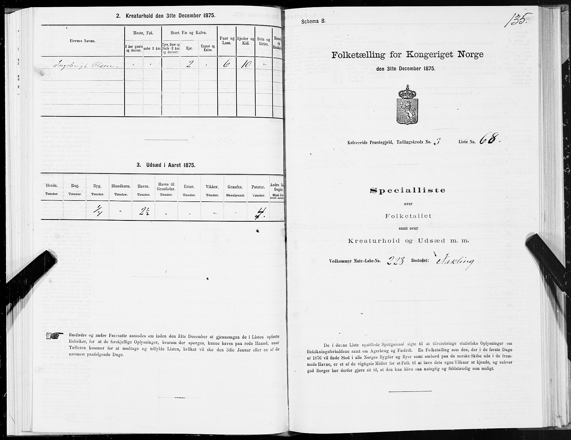 SAT, 1875 census for 1752P Kolvereid, 1875, p. 2135