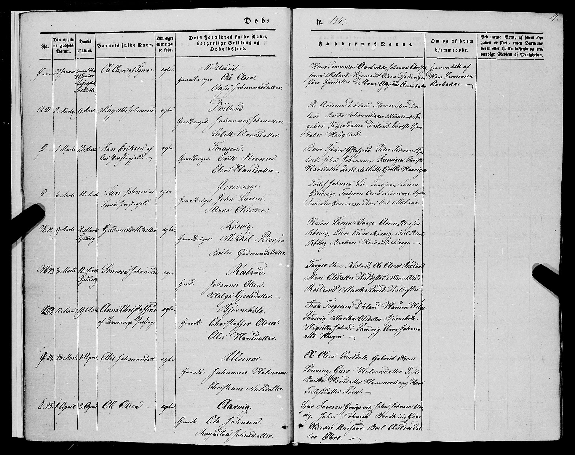 Kvinnherad sokneprestembete, AV/SAB-A-76401/H/Haa: Parish register (official) no. A 7, 1843-1853, p. 4
