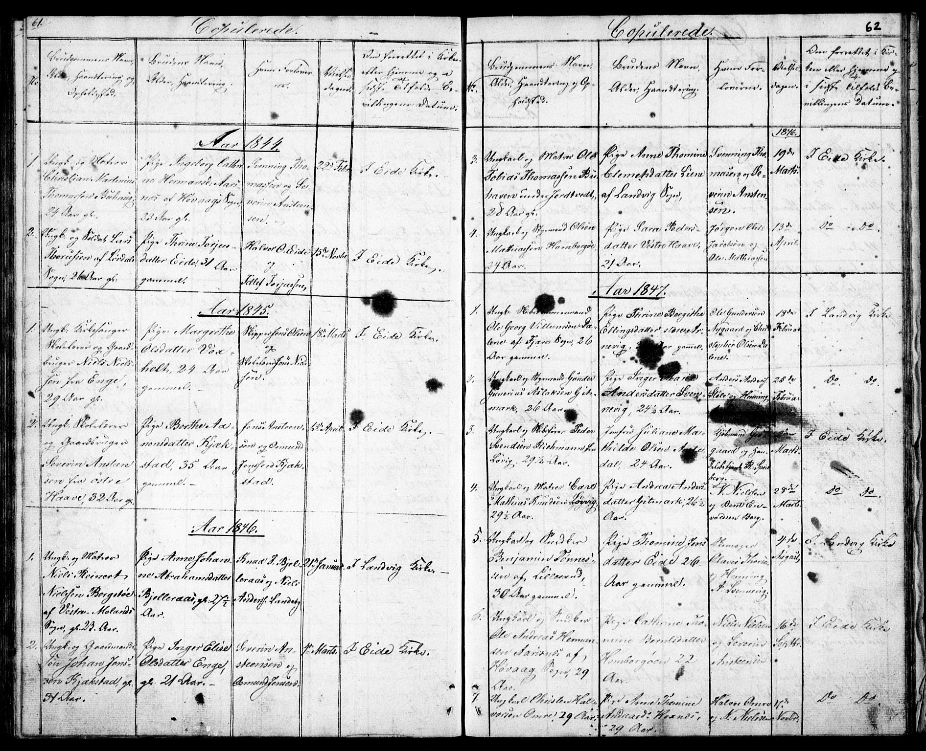 Hommedal sokneprestkontor, SAK/1111-0023/F/Fb/Fba/L0002: Parish register (copy) no. B 2, 1841-1863, p. 62