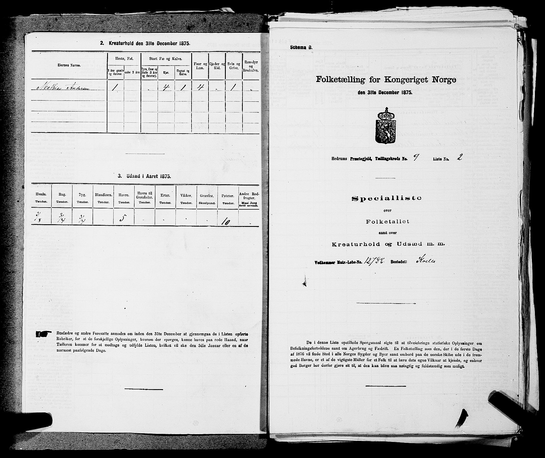 SAKO, 1875 census for 0727P Hedrum, 1875, p. 840