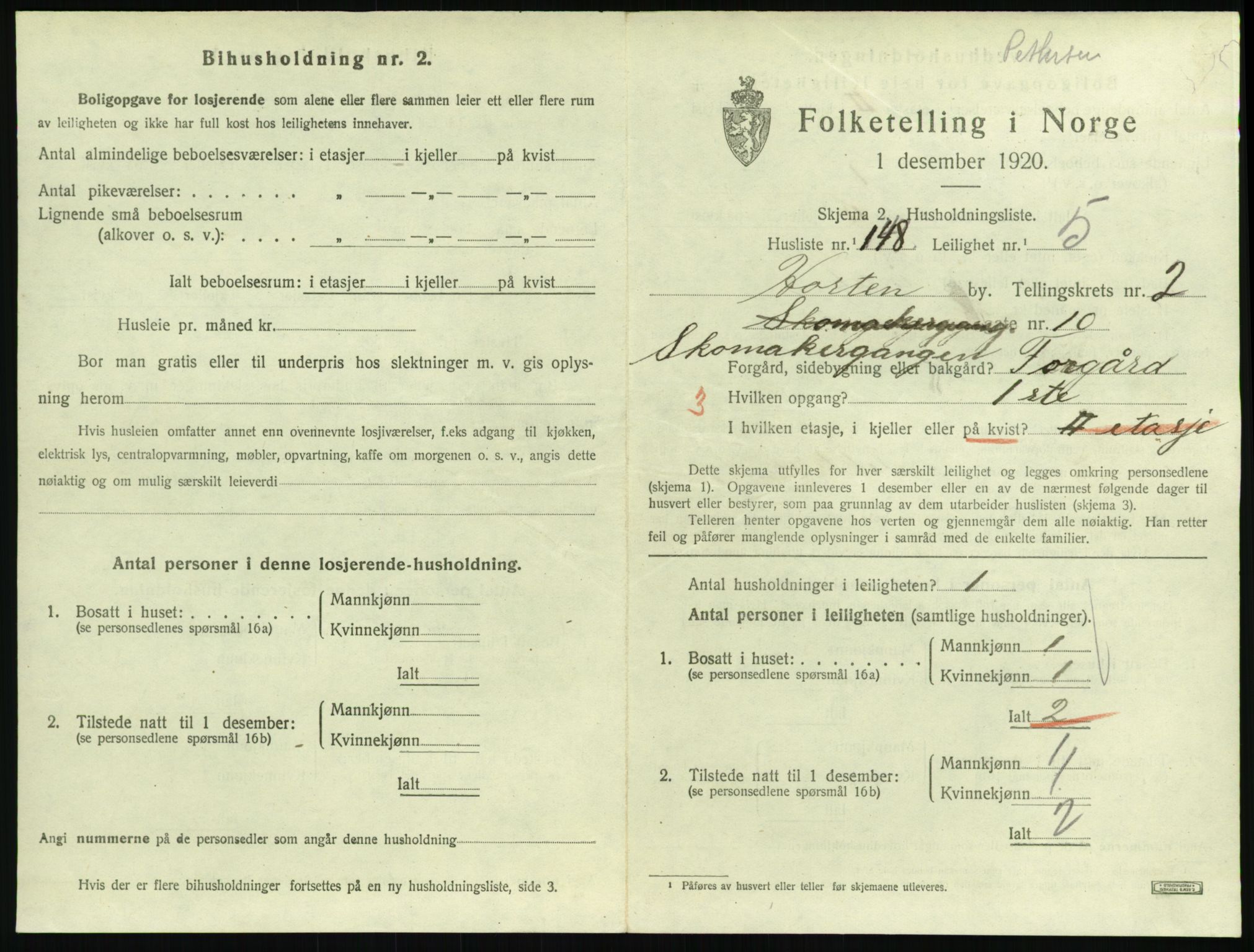 SAKO, 1920 census for Horten, 1920, p. 3887
