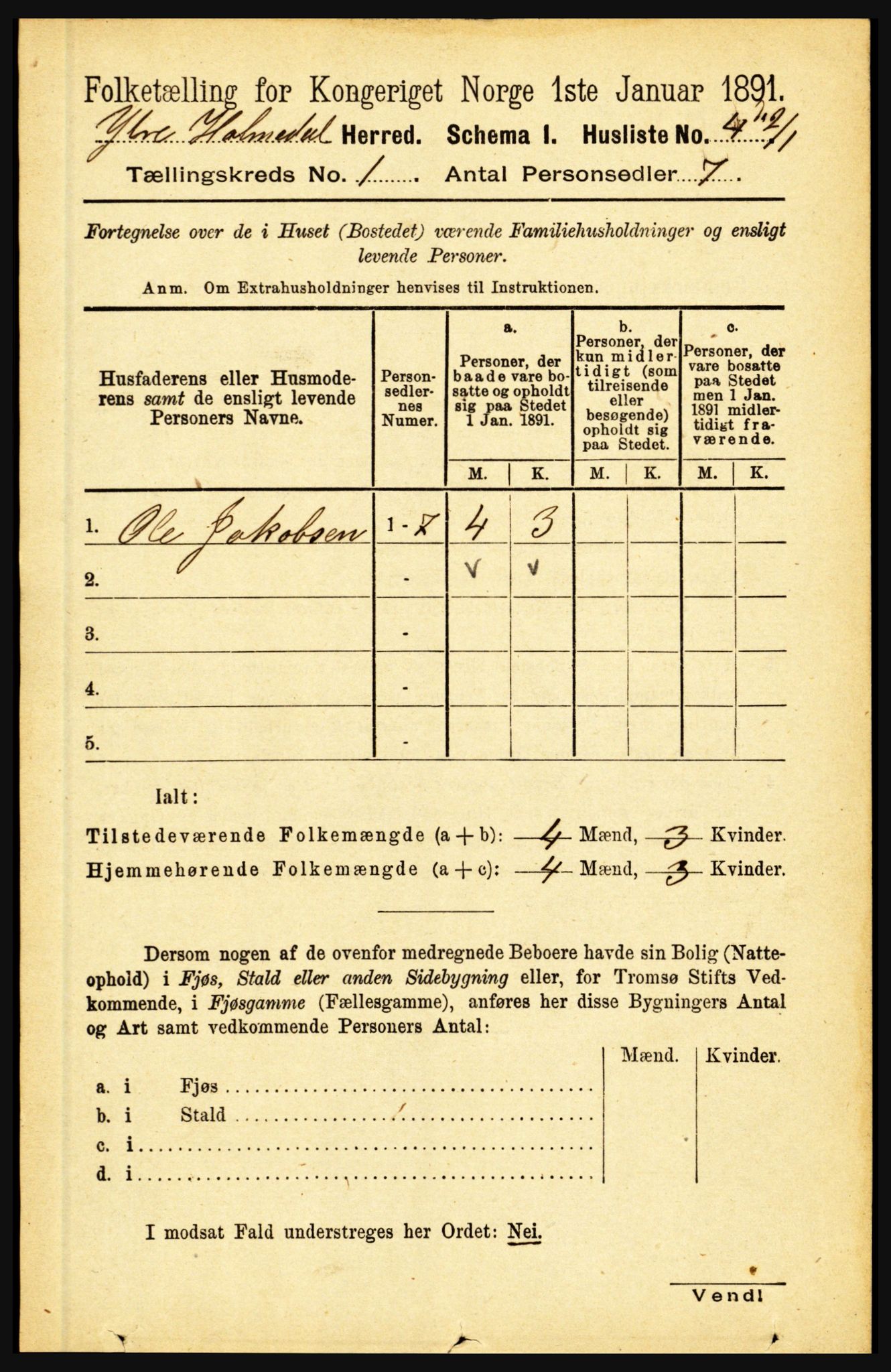 RA, 1891 census for 1429 Ytre Holmedal, 1891, p. 50