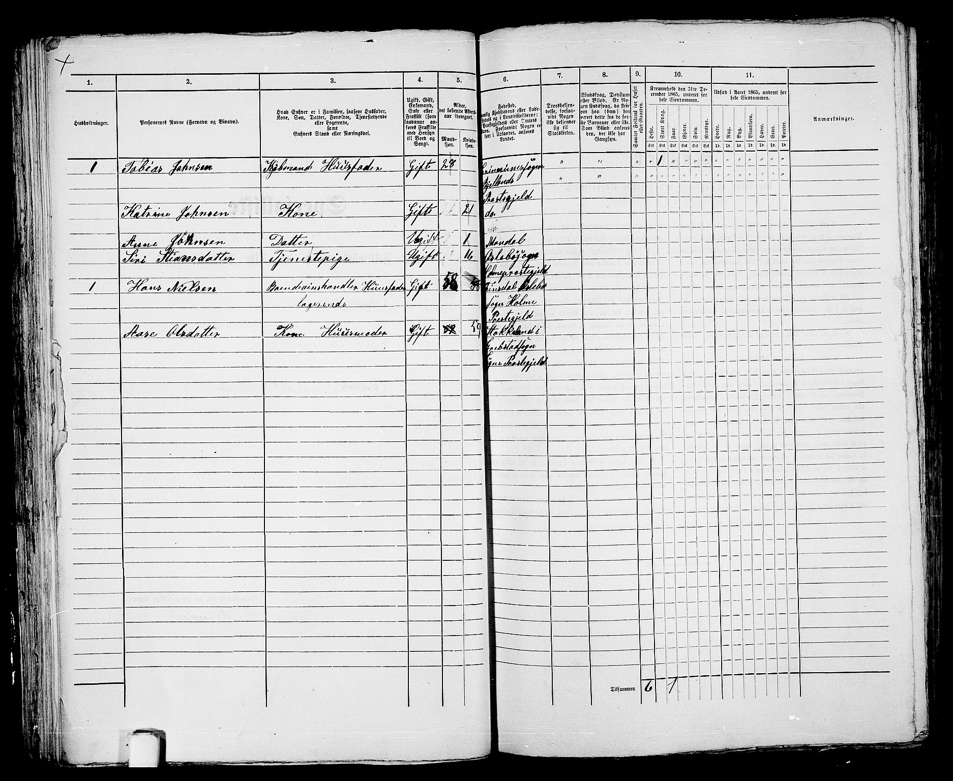 RA, 1865 census for Mandal/Mandal, 1865, p. 544