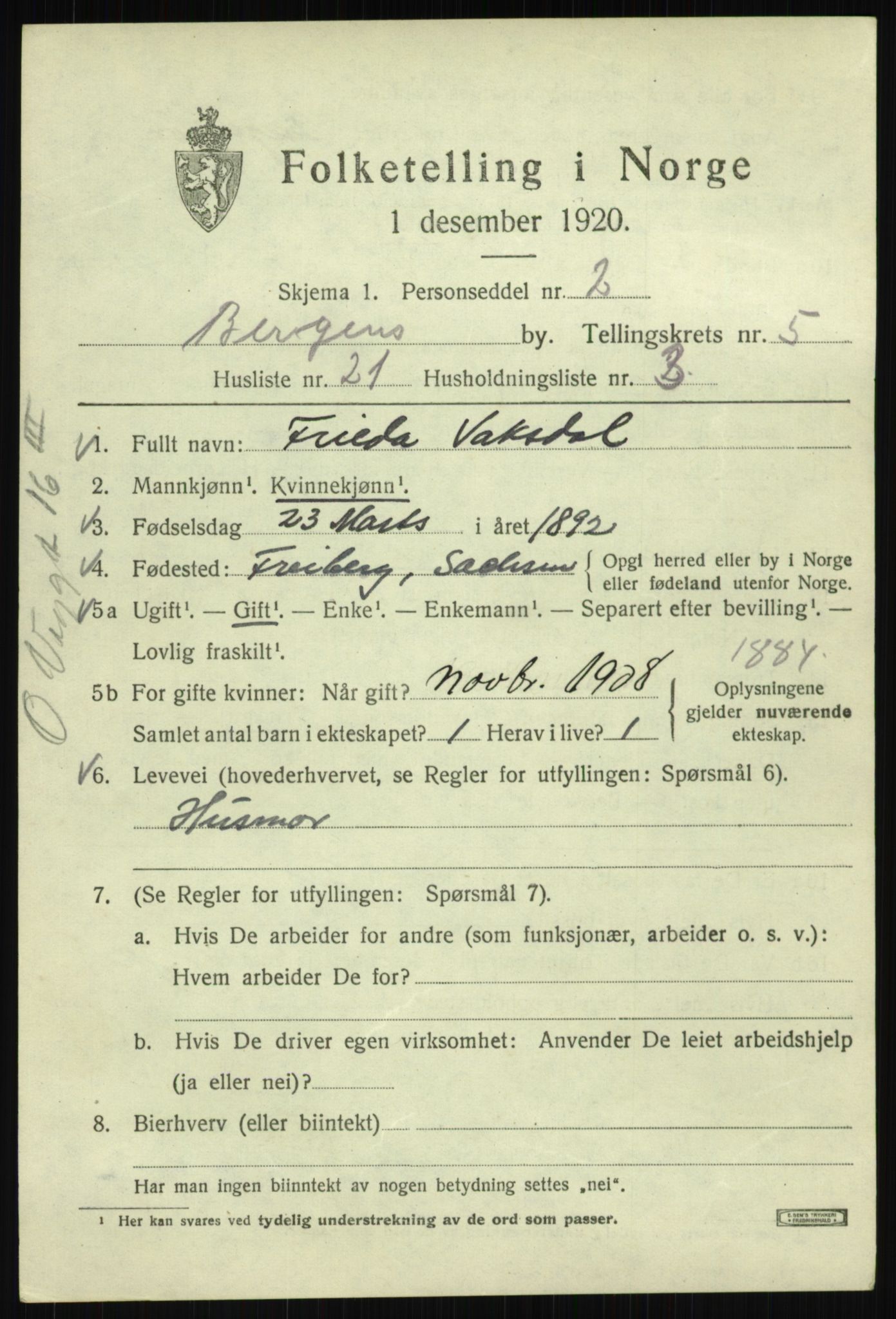 SAB, 1920 census for Bergen, 1920, p. 65338