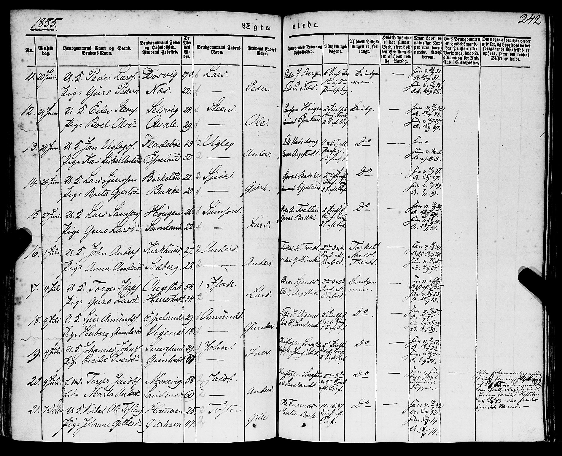 Strandebarm sokneprestembete, AV/SAB-A-78401/H/Haa: Parish register (official) no. A 7, 1844-1872, p. 242