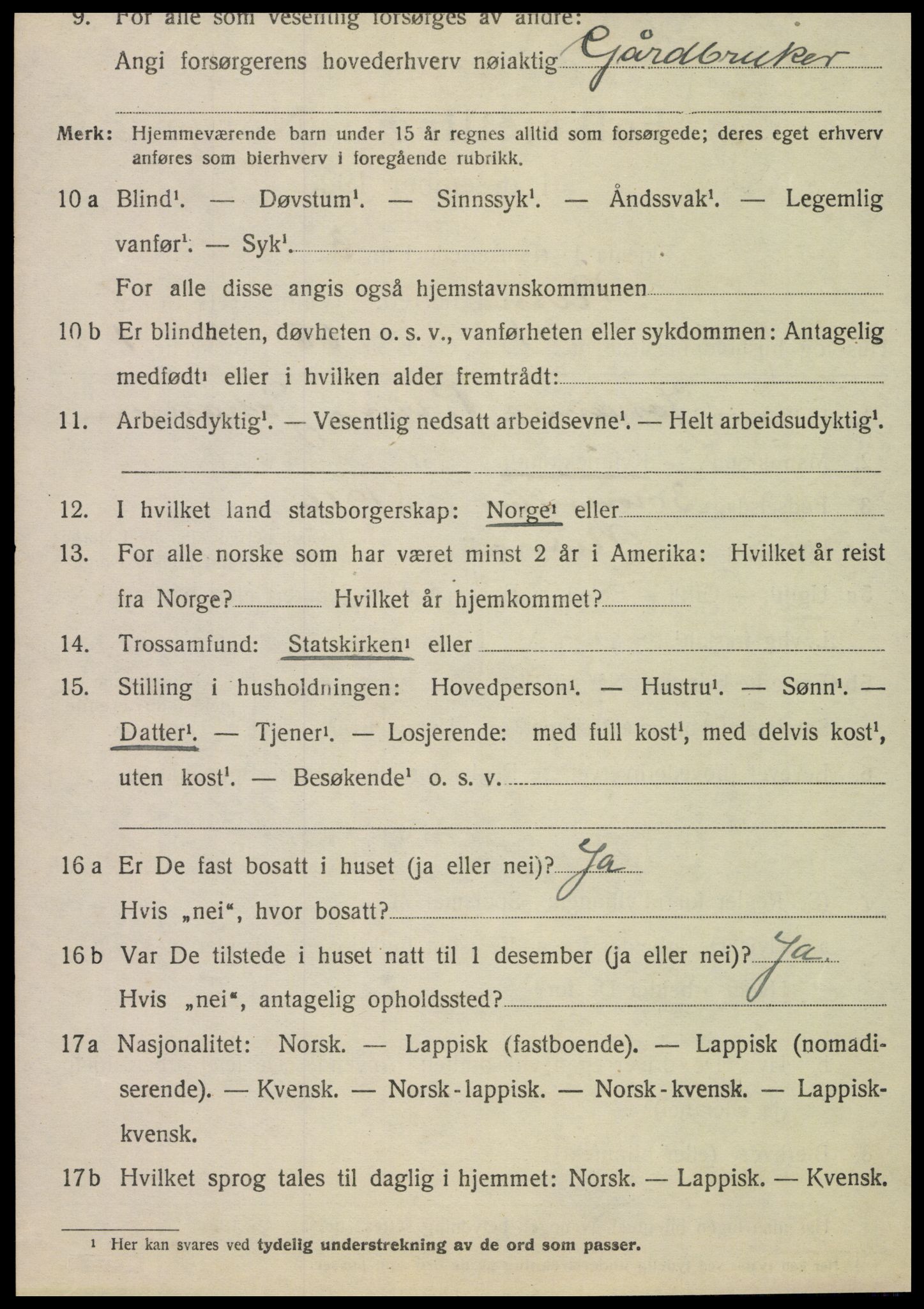 SAT, 1920 census for Nesna, 1920, p. 6560