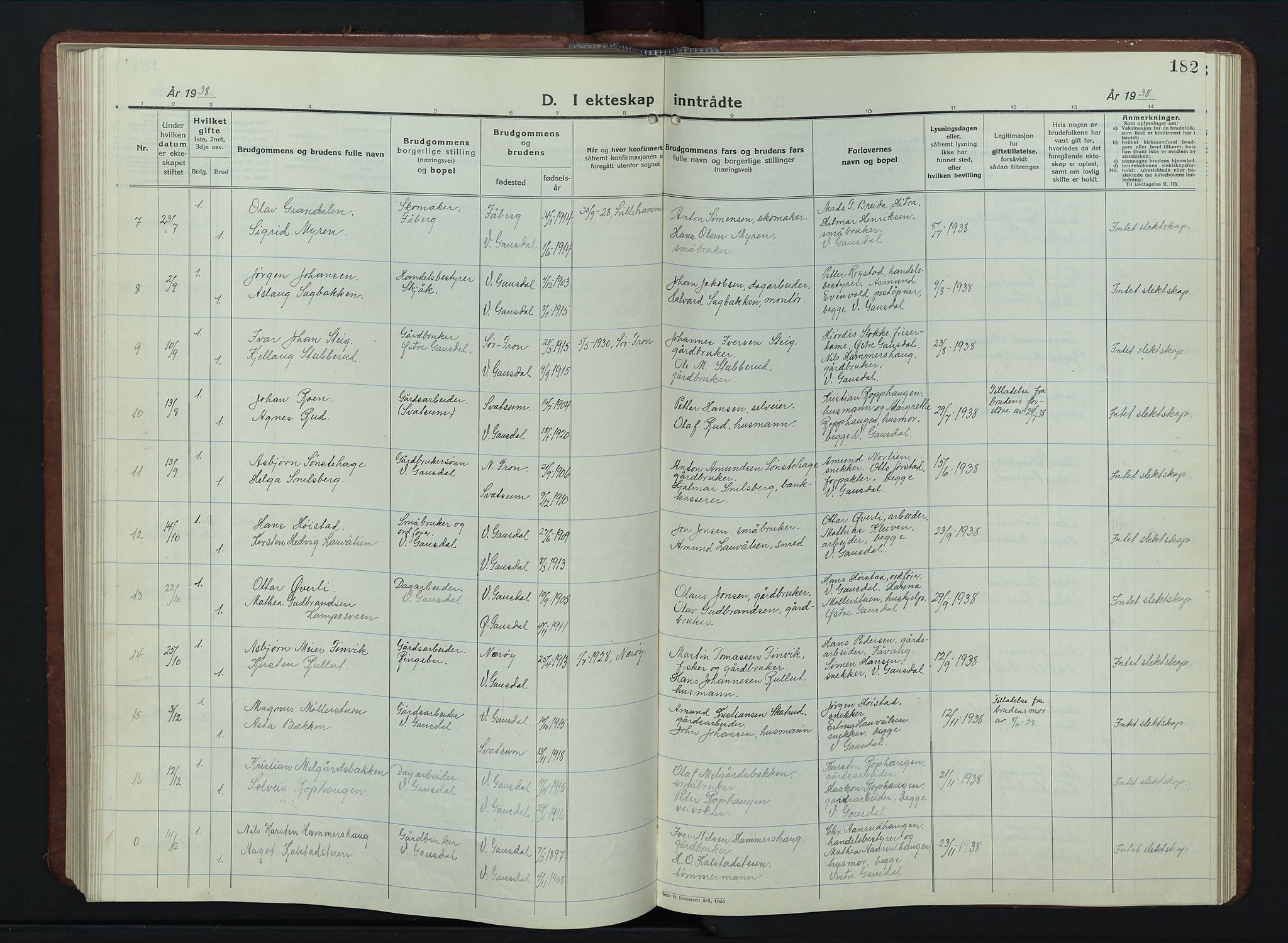 Vestre Gausdal prestekontor, AV/SAH-PREST-094/H/Ha/Hab/L0005: Parish register (copy) no. 5, 1926-1955, p. 182