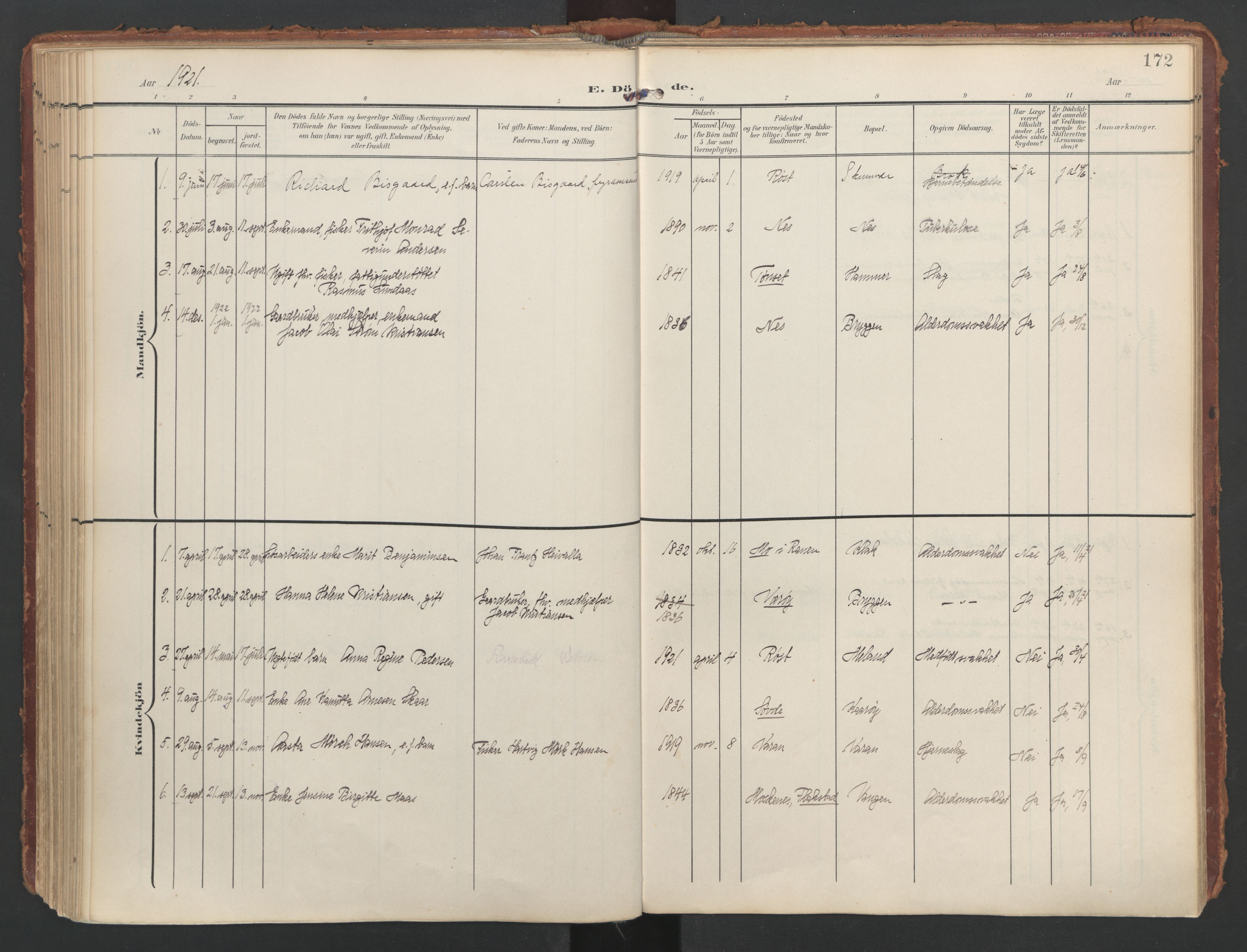 Ministerialprotokoller, klokkerbøker og fødselsregistre - Nordland, AV/SAT-A-1459/808/L0129: Parish register (official) no. 808A02, 1903-1931, p. 172