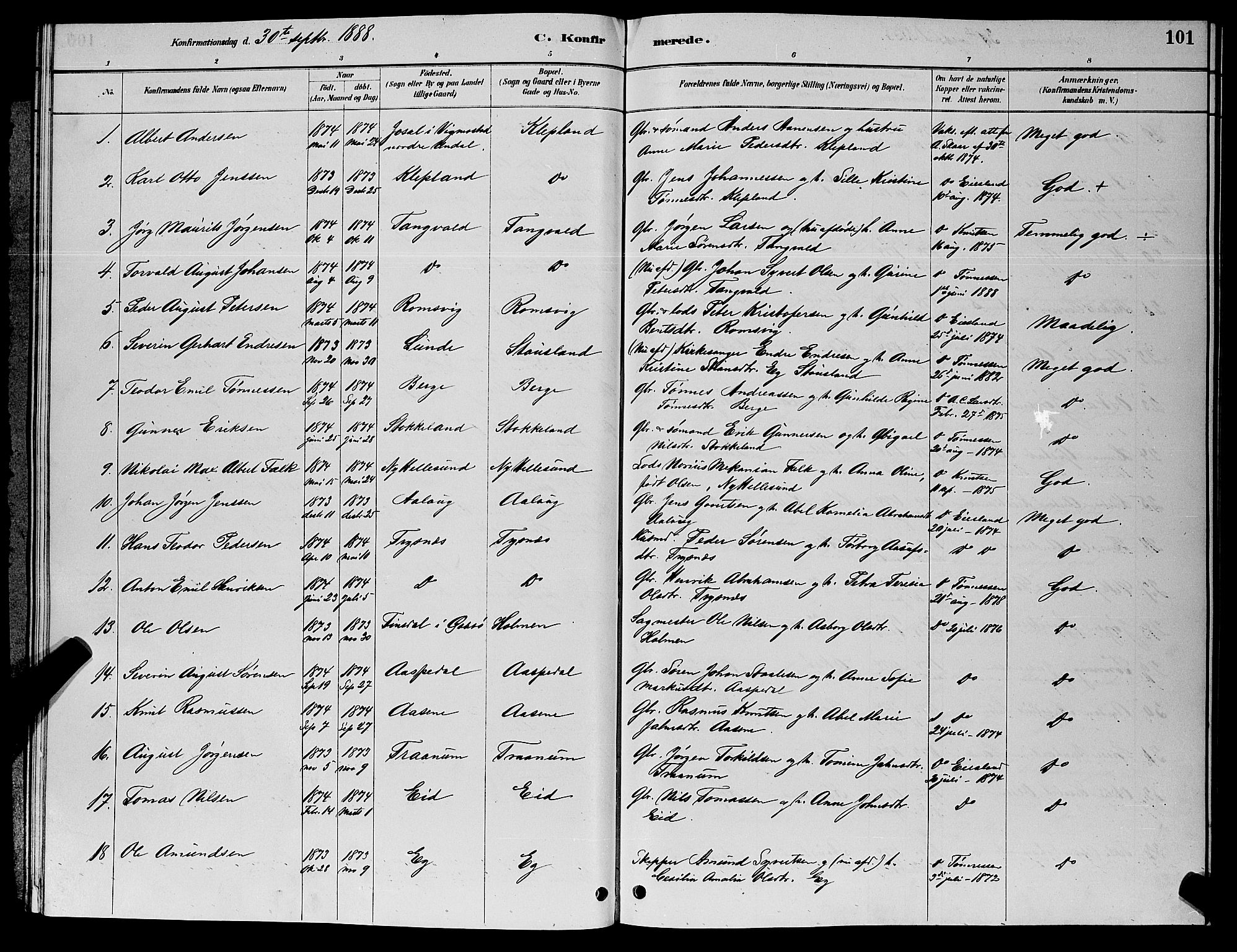 Søgne sokneprestkontor, SAK/1111-0037/F/Fb/Fbb/L0005: Parish register (copy) no. B 5, 1884-1891, p. 101