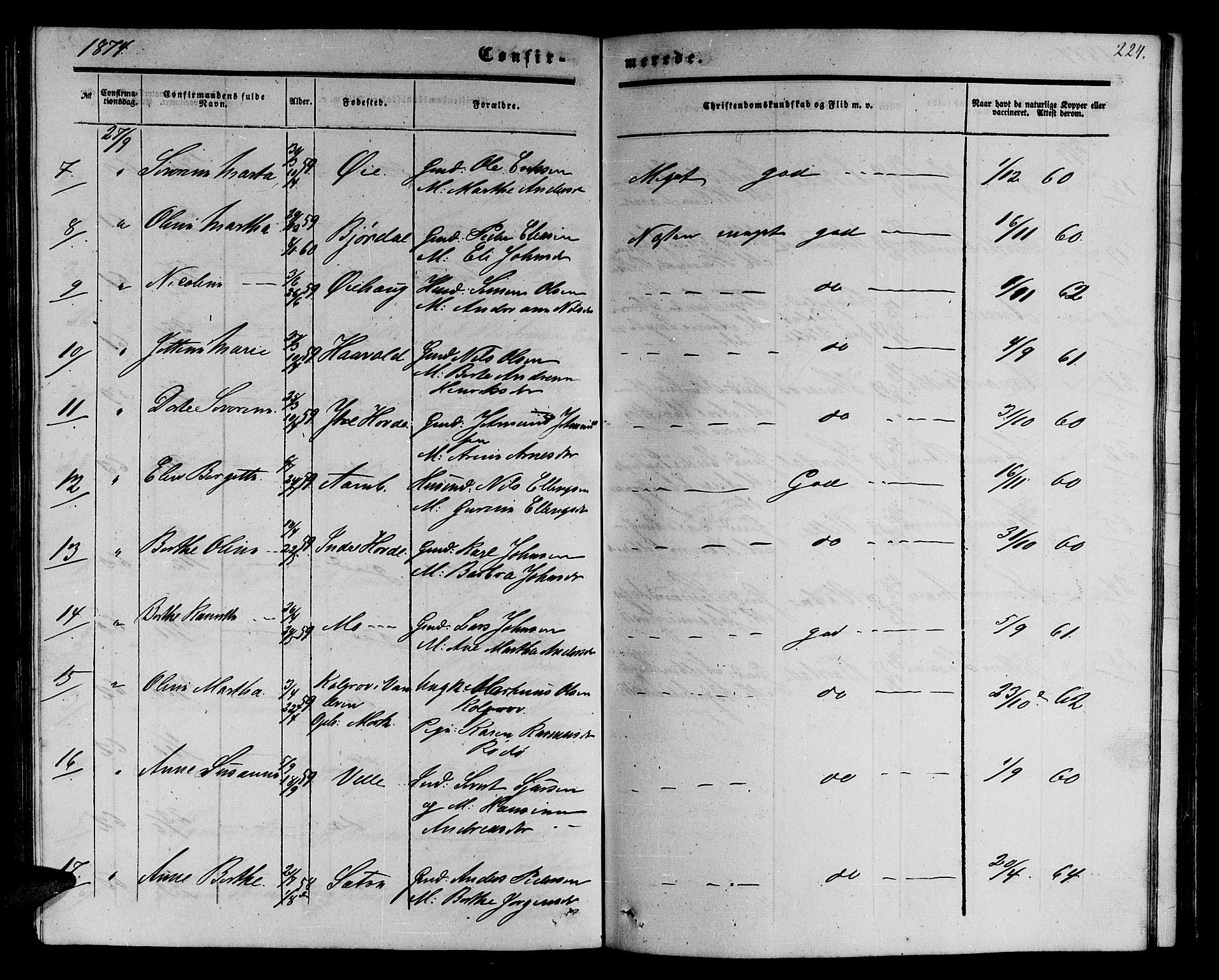 Ministerialprotokoller, klokkerbøker og fødselsregistre - Møre og Romsdal, SAT/A-1454/513/L0188: Parish register (copy) no. 513C02, 1865-1882, p. 224