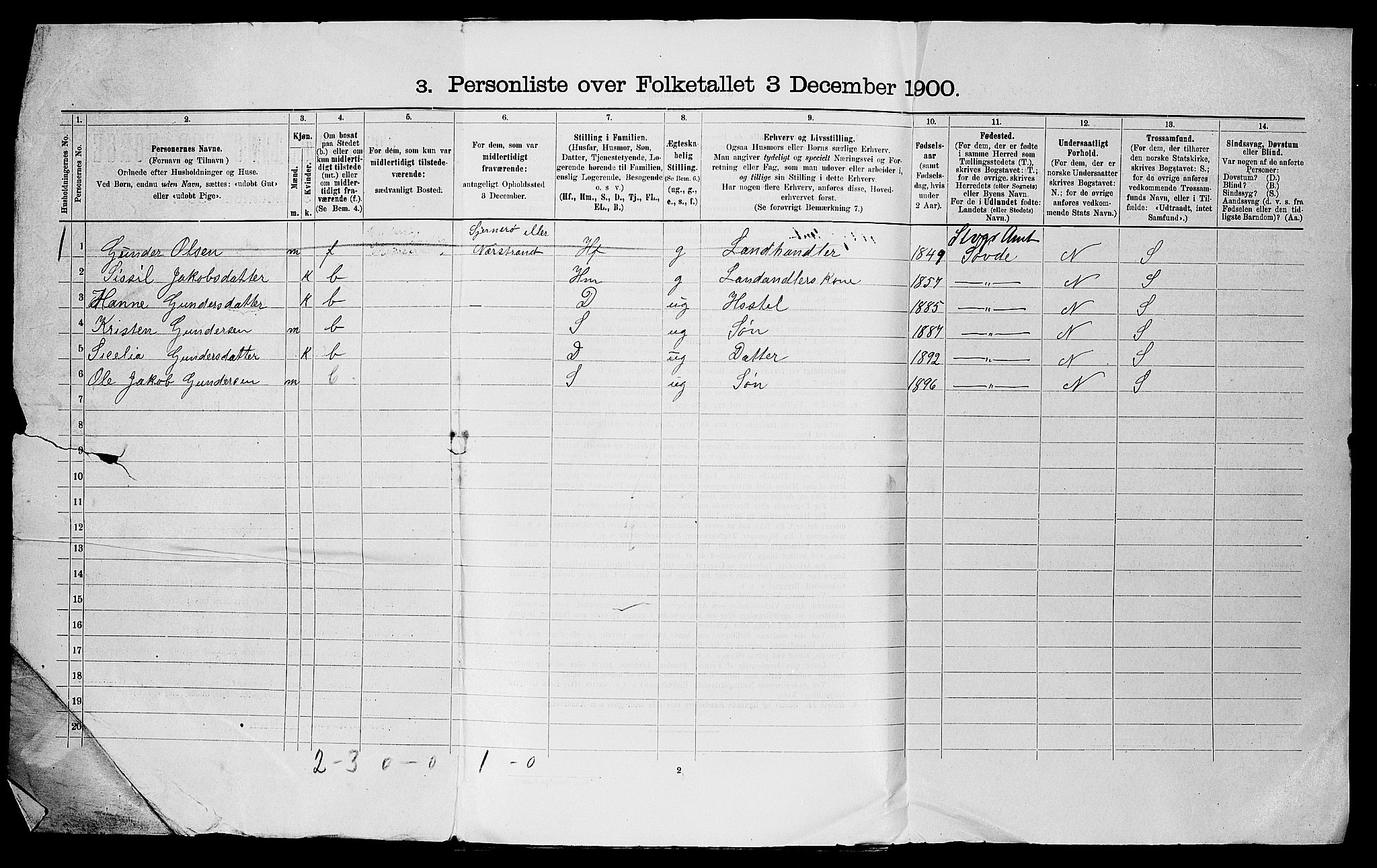 SAST, 1900 census for Skjold, 1900, p. 40