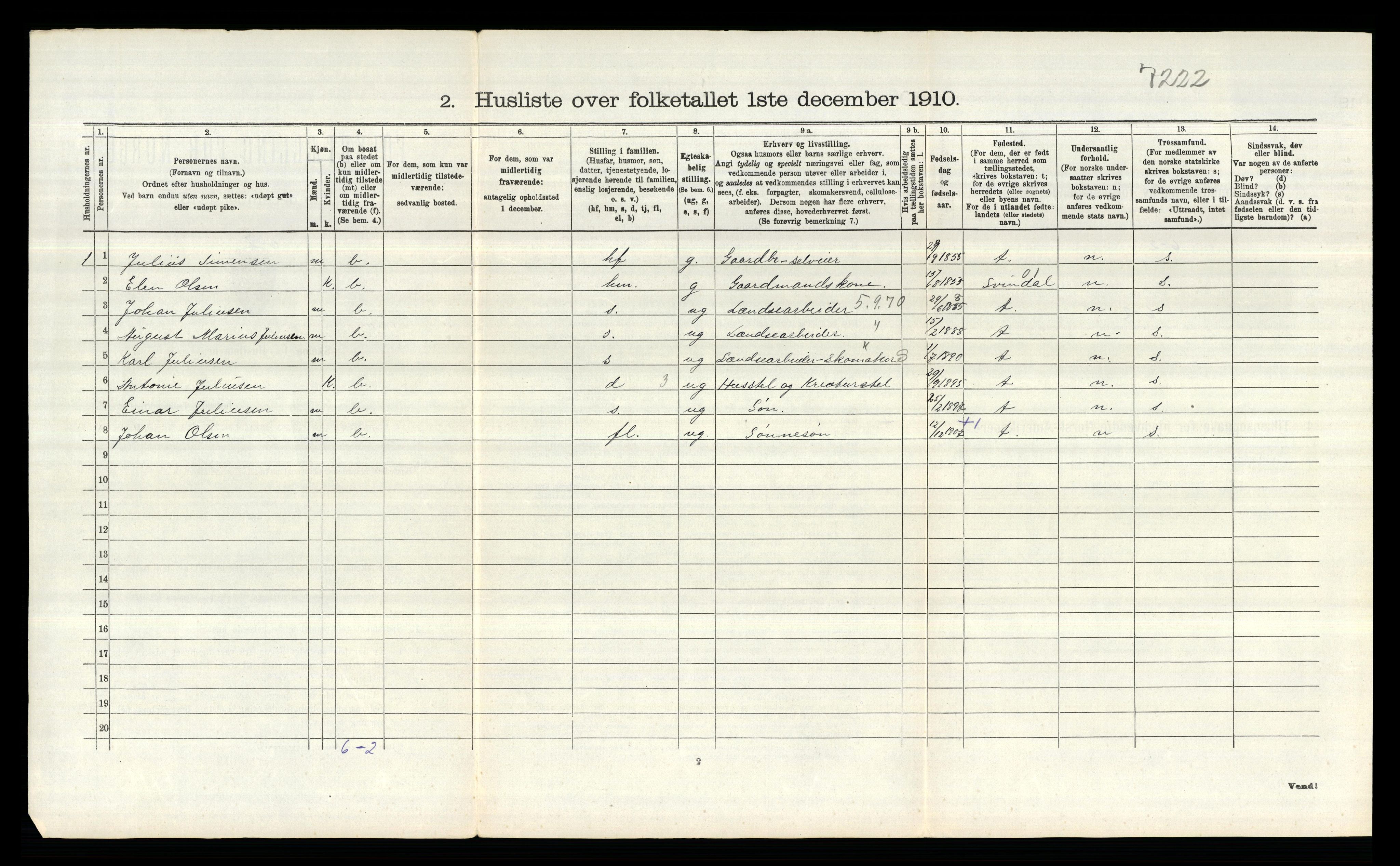 RA, 1910 census for Tune, 1910, p. 2215