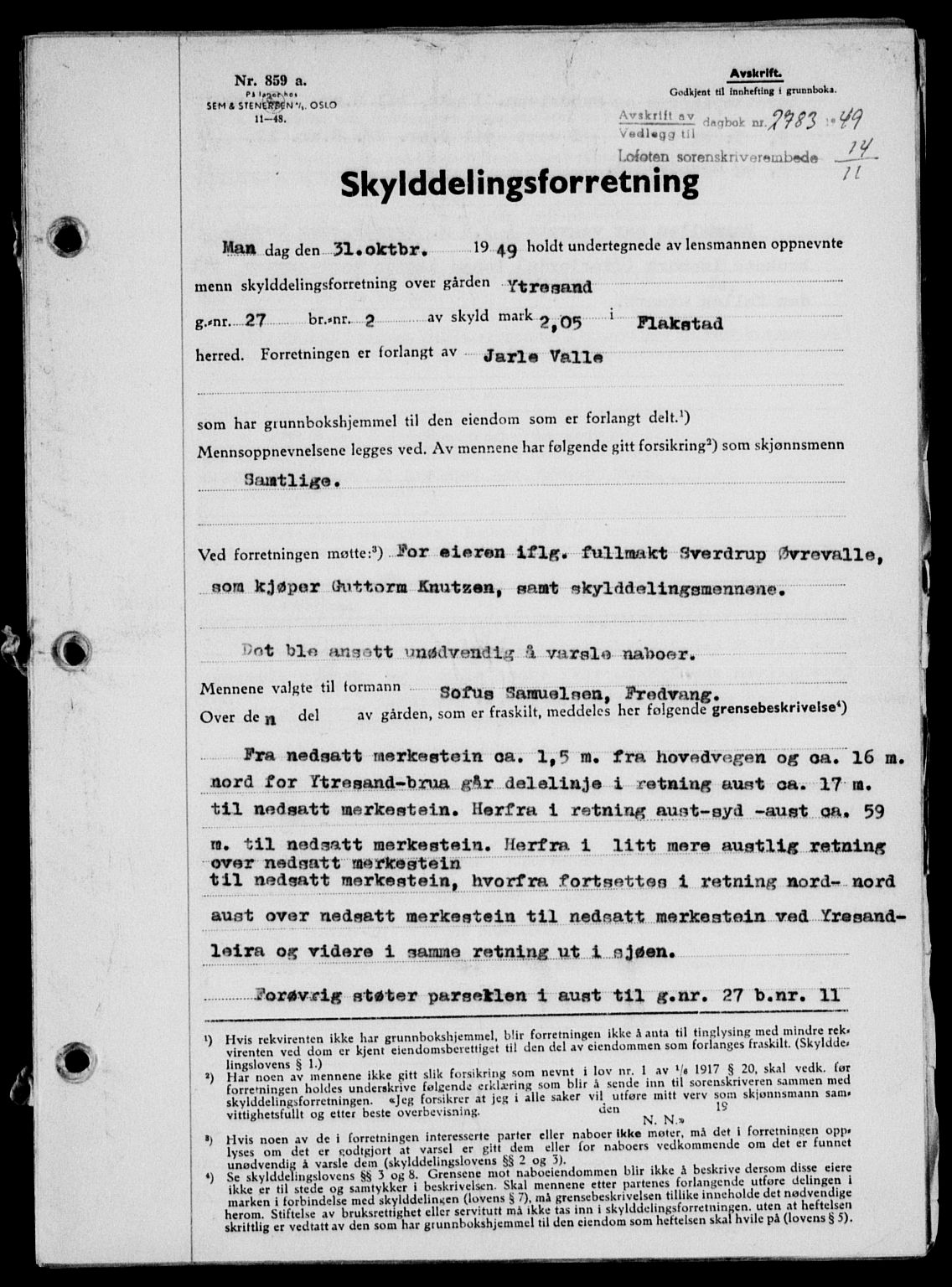 Lofoten sorenskriveri, SAT/A-0017/1/2/2C/L0022a: Mortgage book no. 22a, 1949-1950, Diary no: : 2783/1949
