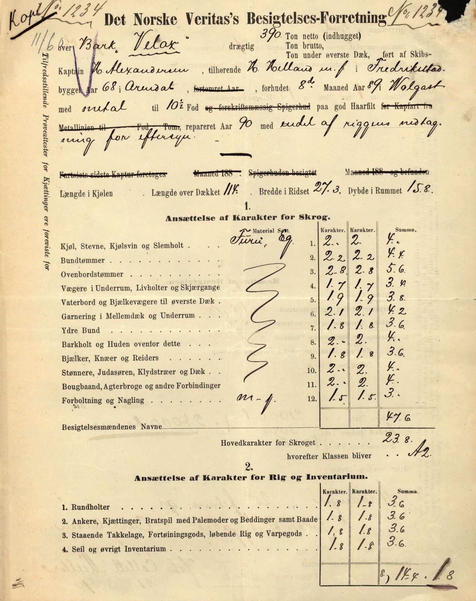 Pa 63 - Østlandske skibsassuranceforening, VEMU/A-1079/G/Ga/L0025/0008: Havaridokumenter / Talisman, Velax, 1890, p. 59