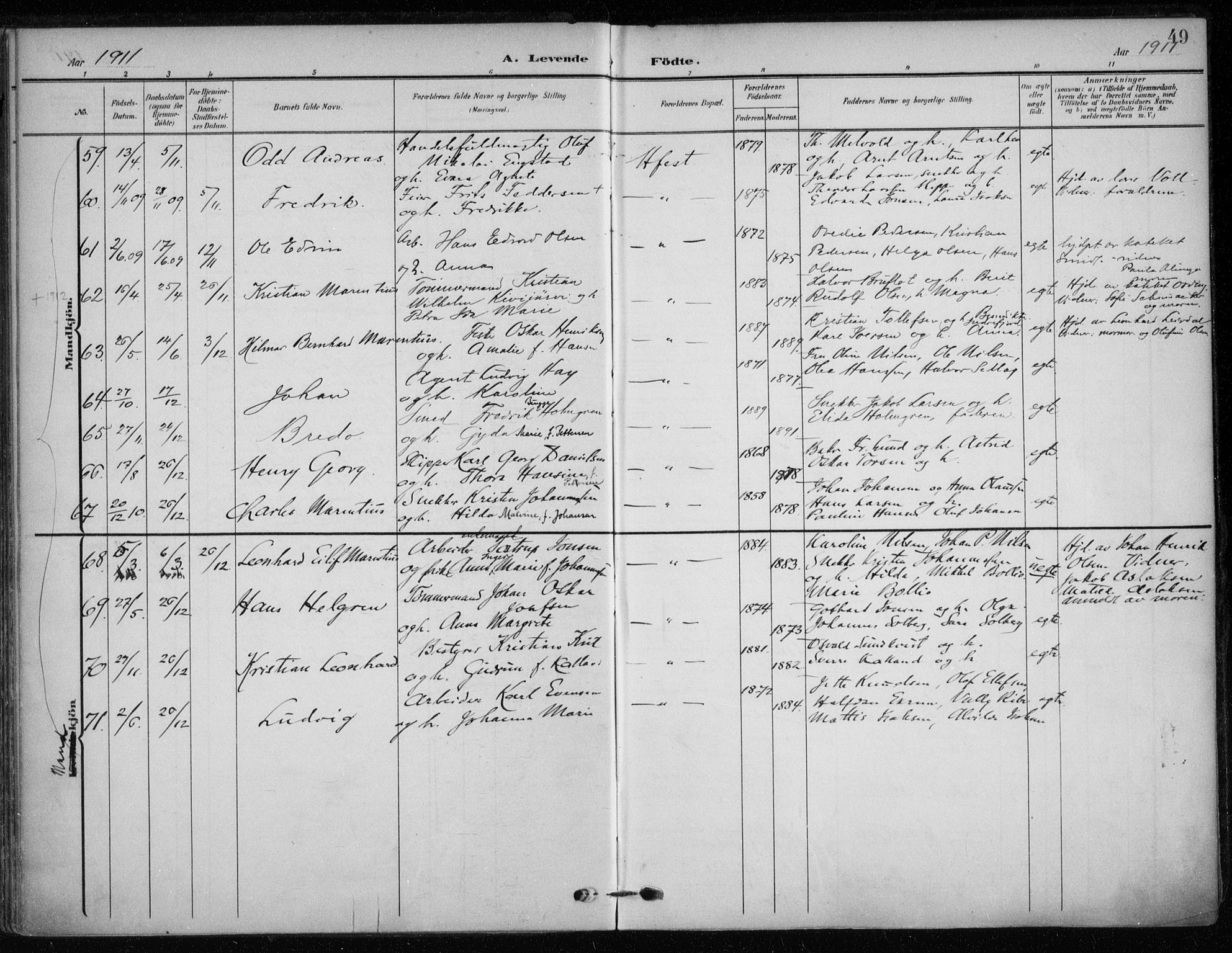 Hammerfest sokneprestkontor, SATØ/S-1347/H/Ha/L0014.kirke: Parish register (official) no. 14, 1906-1916, p. 49