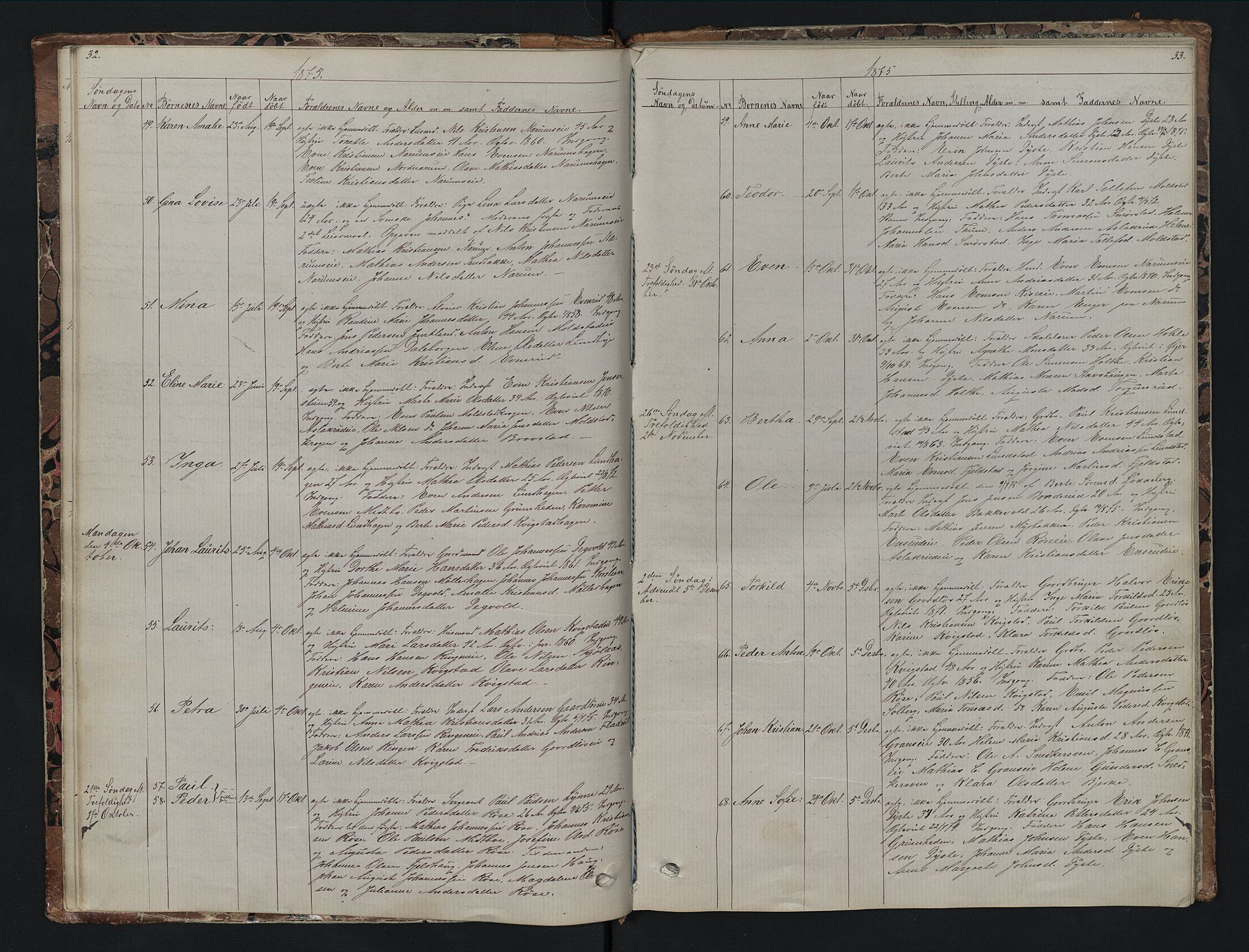 Vestre Toten prestekontor, SAH/PREST-108/H/Ha/Hab/L0007: Parish register (copy) no. 7, 1872-1900, p. 32-33