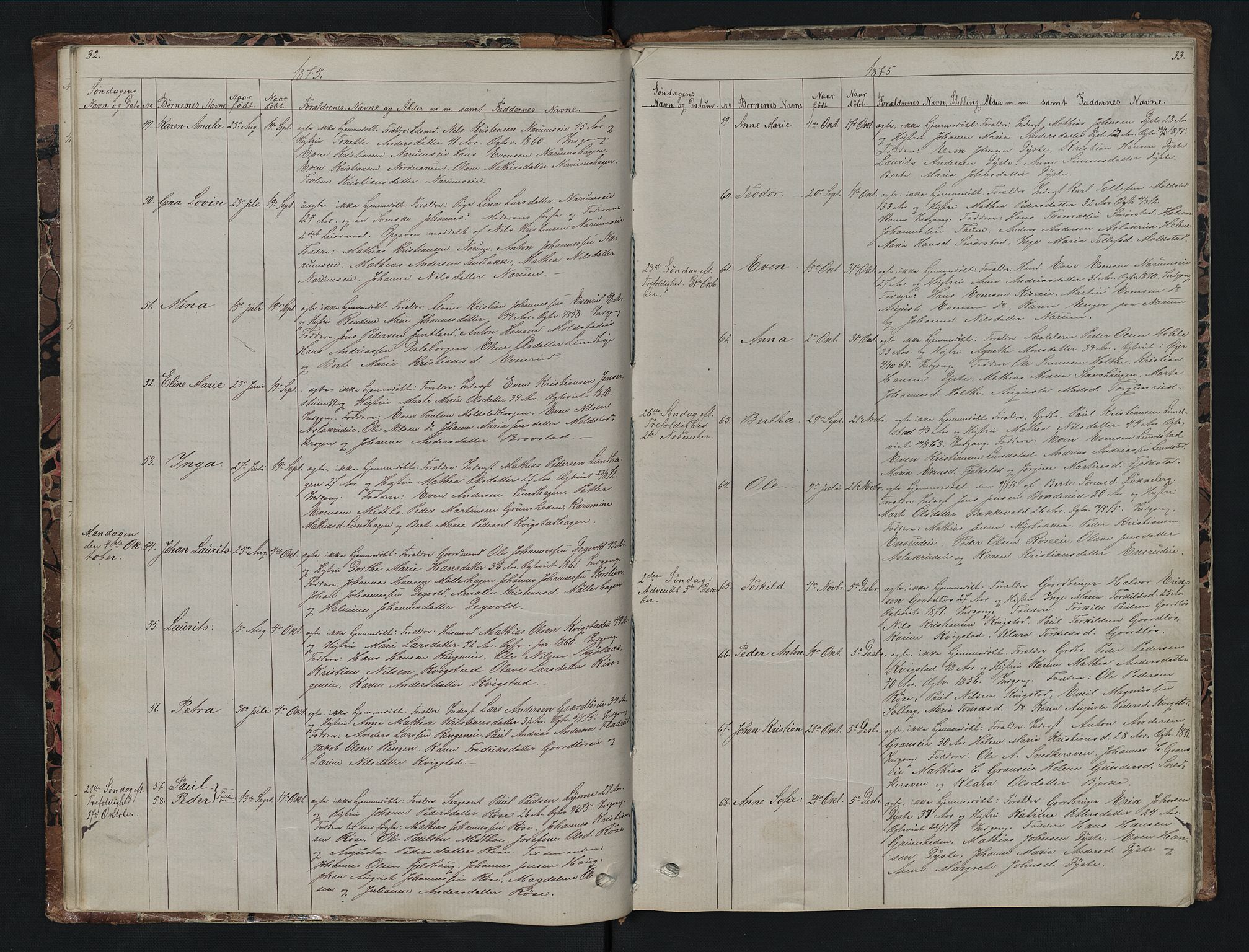 Vestre Toten prestekontor, AV/SAH-PREST-108/H/Ha/Hab/L0007: Parish register (copy) no. 7, 1872-1900, p. 32-33