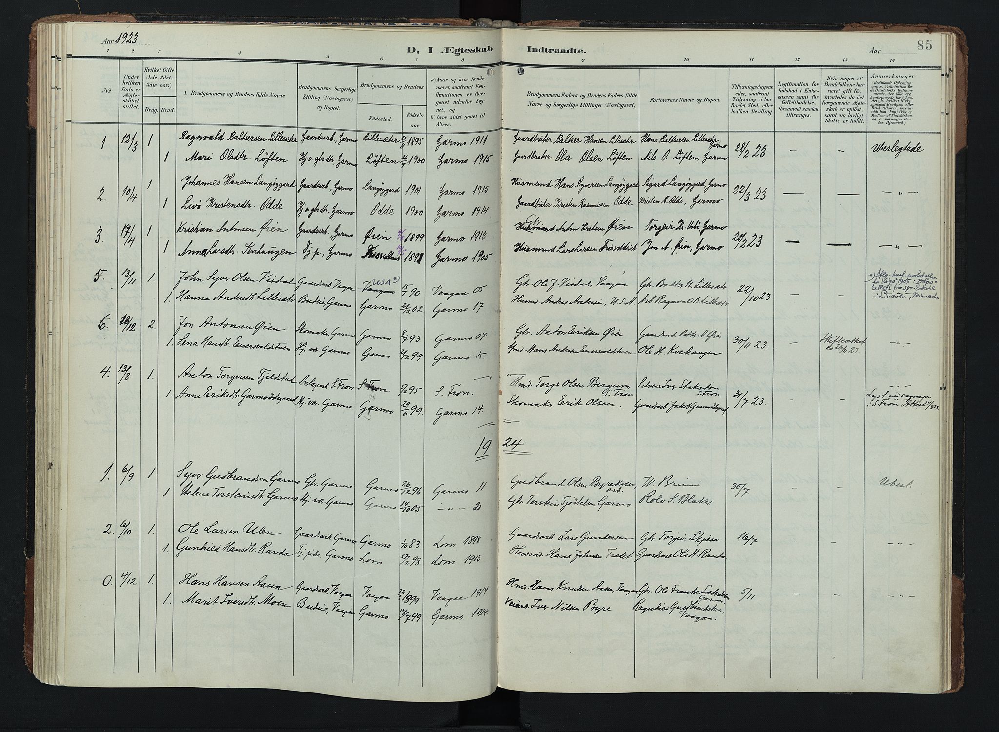 Lom prestekontor, AV/SAH-PREST-070/K/L0011: Parish register (official) no. 11, 1904-1928, p. 85
