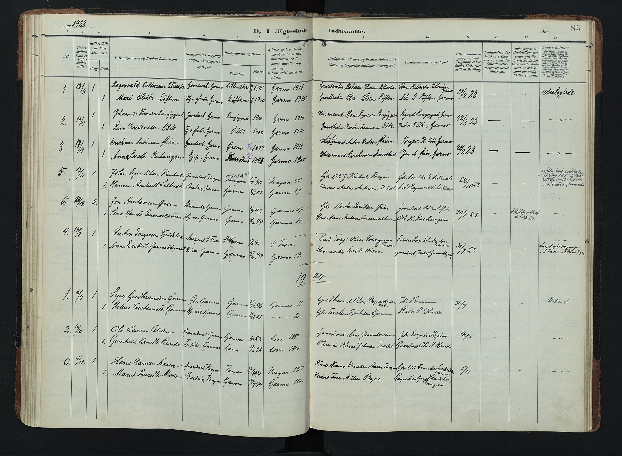 Lom prestekontor, SAH/PREST-070/K/L0011: Parish register (official) no. 11, 1904-1928, p. 85