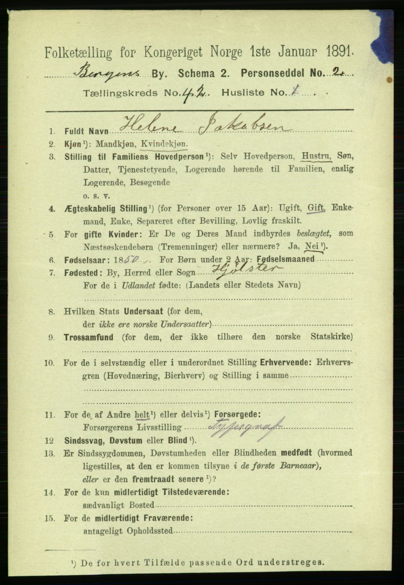 RA, 1891 Census for 1301 Bergen, 1891, p. 49704