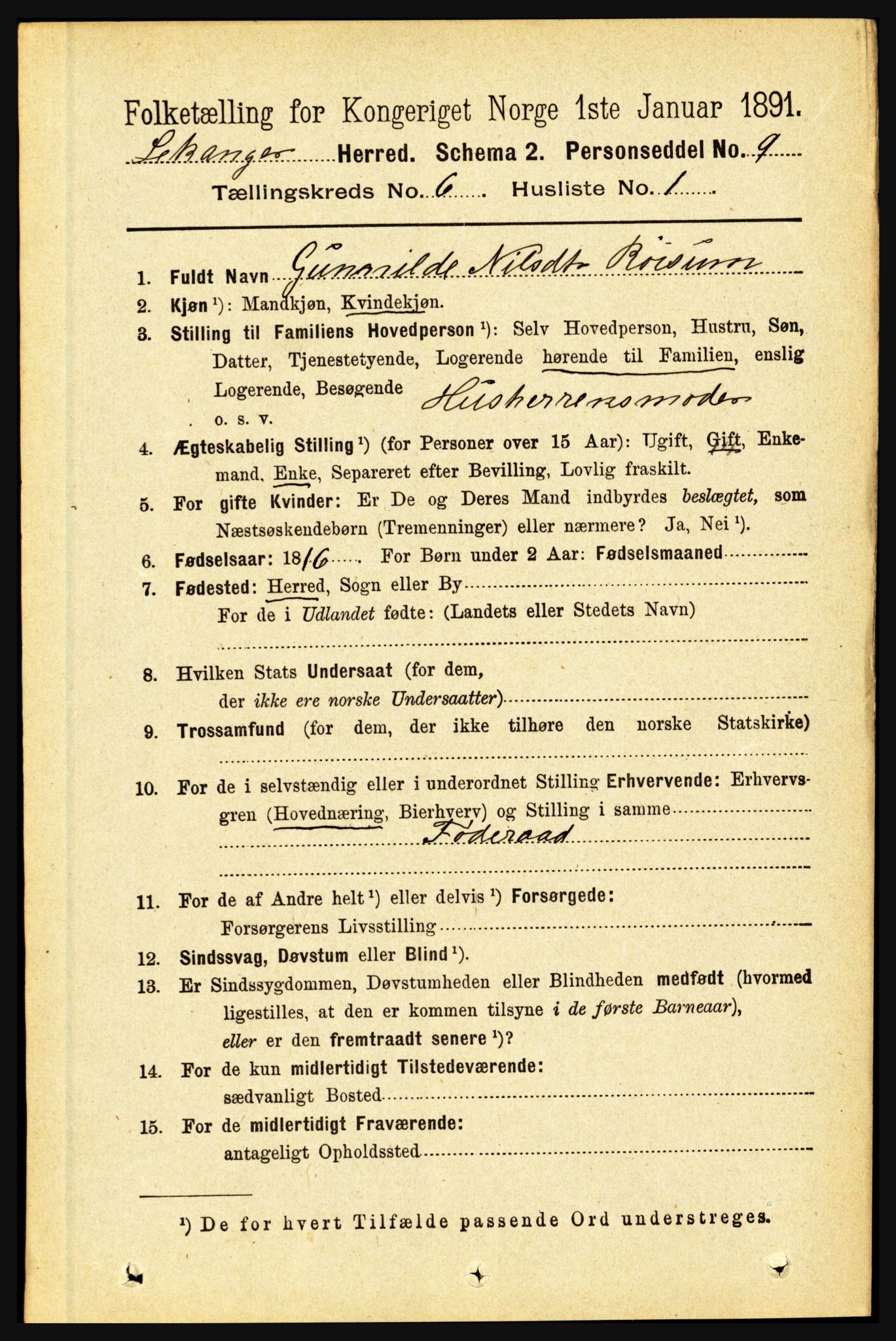 RA, 1891 census for 1419 Leikanger, 1891, p. 1126