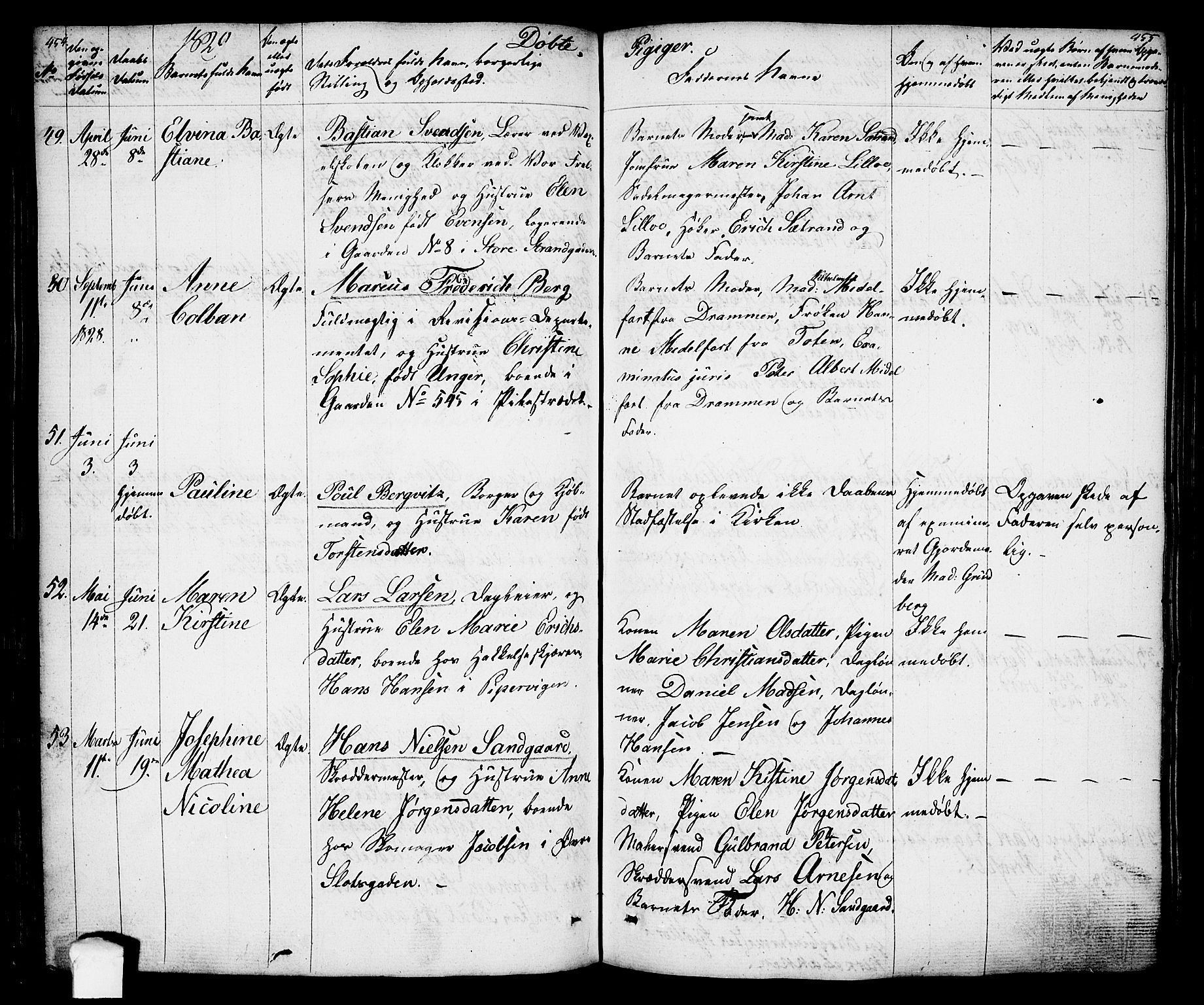 Oslo domkirke Kirkebøker, SAO/A-10752/F/Fa/L0010: Parish register (official) no. 10, 1824-1830, p. 454-455