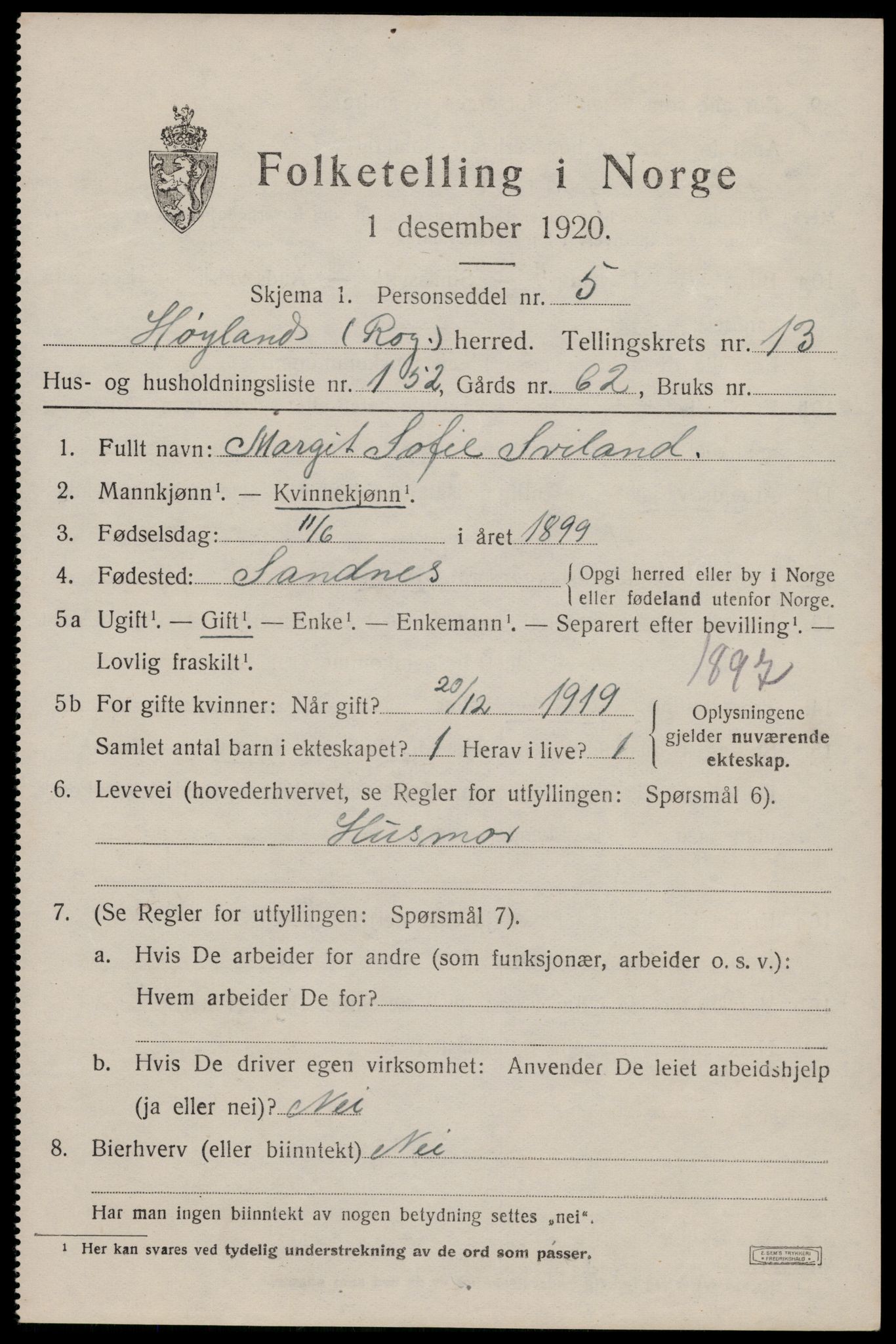 SAST, 1920 census for Høyland, 1920, p. 12970