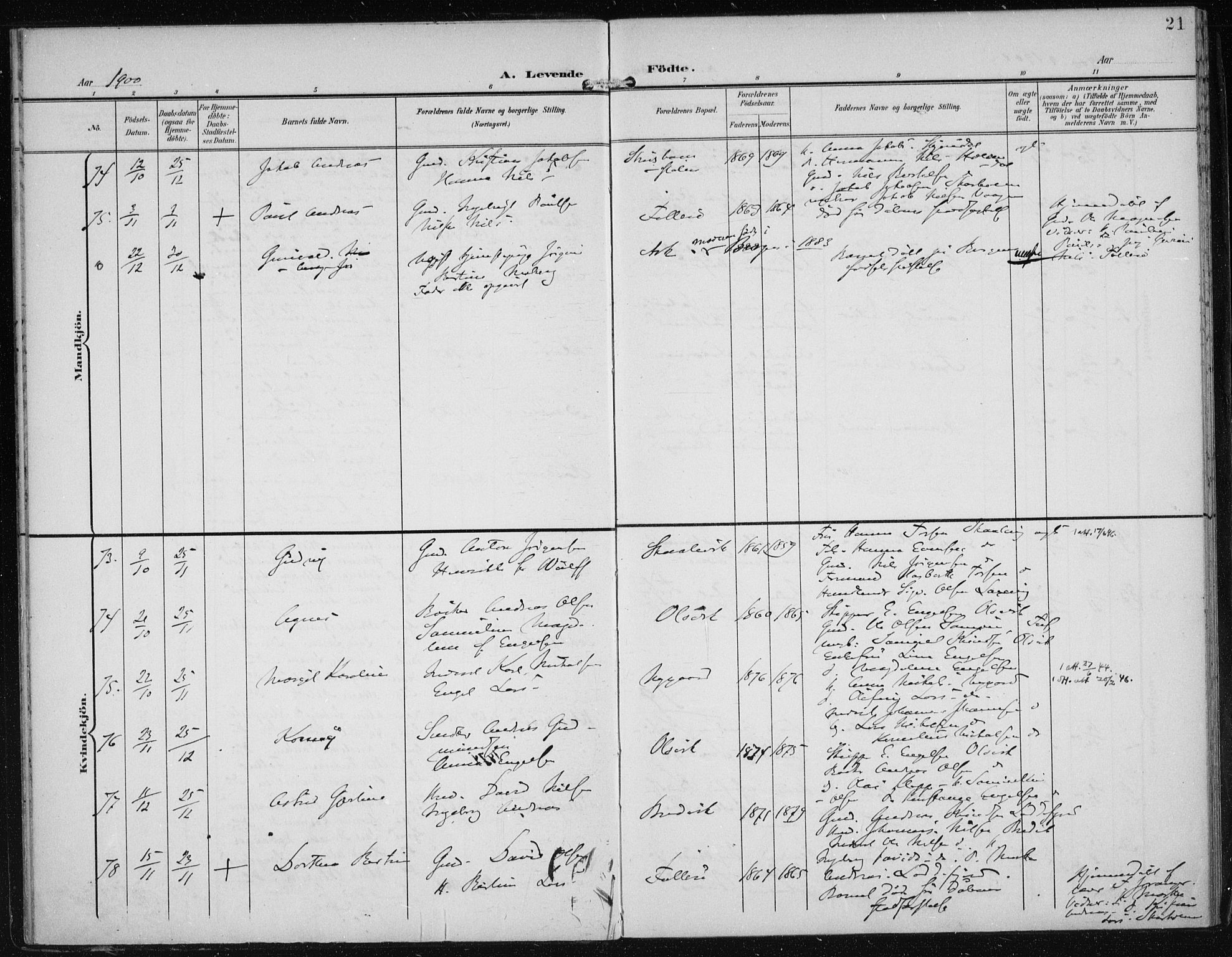 Askøy Sokneprestembete, SAB/A-74101/H/Ha/Haa/Haac/L0001: Parish register (official) no. C 1, 1899-1905, p. 21