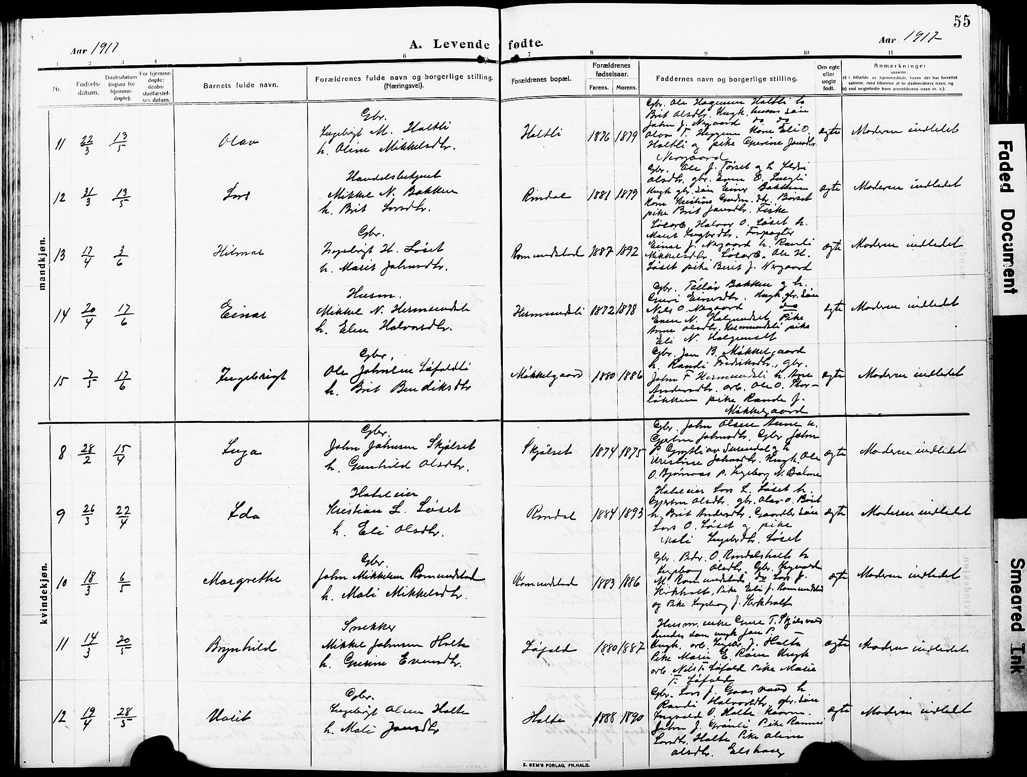 Ministerialprotokoller, klokkerbøker og fødselsregistre - Møre og Romsdal, AV/SAT-A-1454/598/L1079: Parish register (copy) no. 598C04, 1909-1927, p. 55