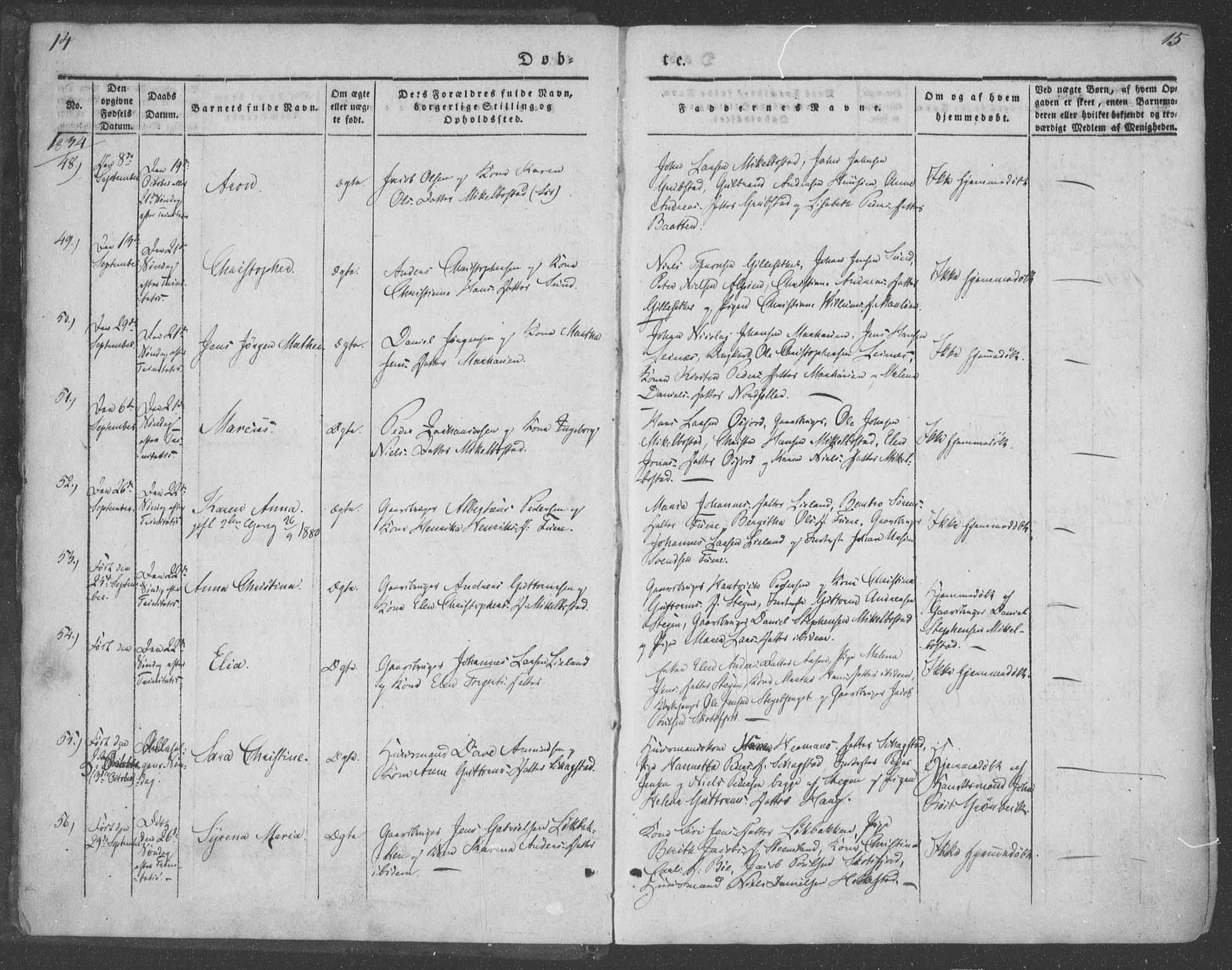 Ministerialprotokoller, klokkerbøker og fødselsregistre - Nordland, SAT/A-1459/855/L0799: Parish register (official) no. 855A07, 1834-1852, p. 14-15
