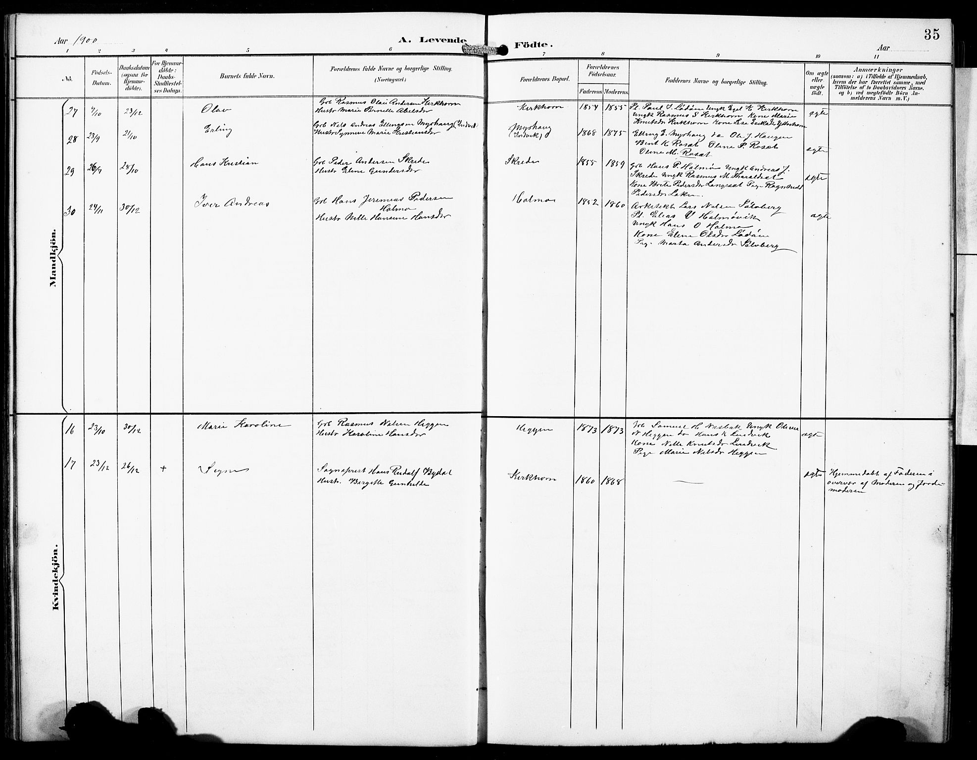 Hornindal sokneprestembete, SAB/A-82401/H/Hab: Parish register (copy) no. A 2, 1894-1927, p. 35
