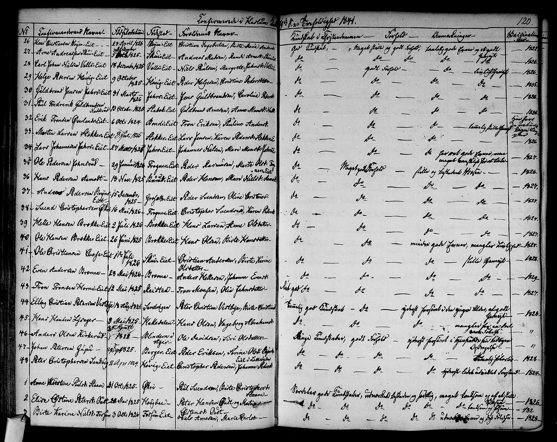 Asker prestekontor Kirkebøker, SAO/A-10256a/F/Fa/L0009: Parish register (official) no. I 9, 1825-1878, p. 120