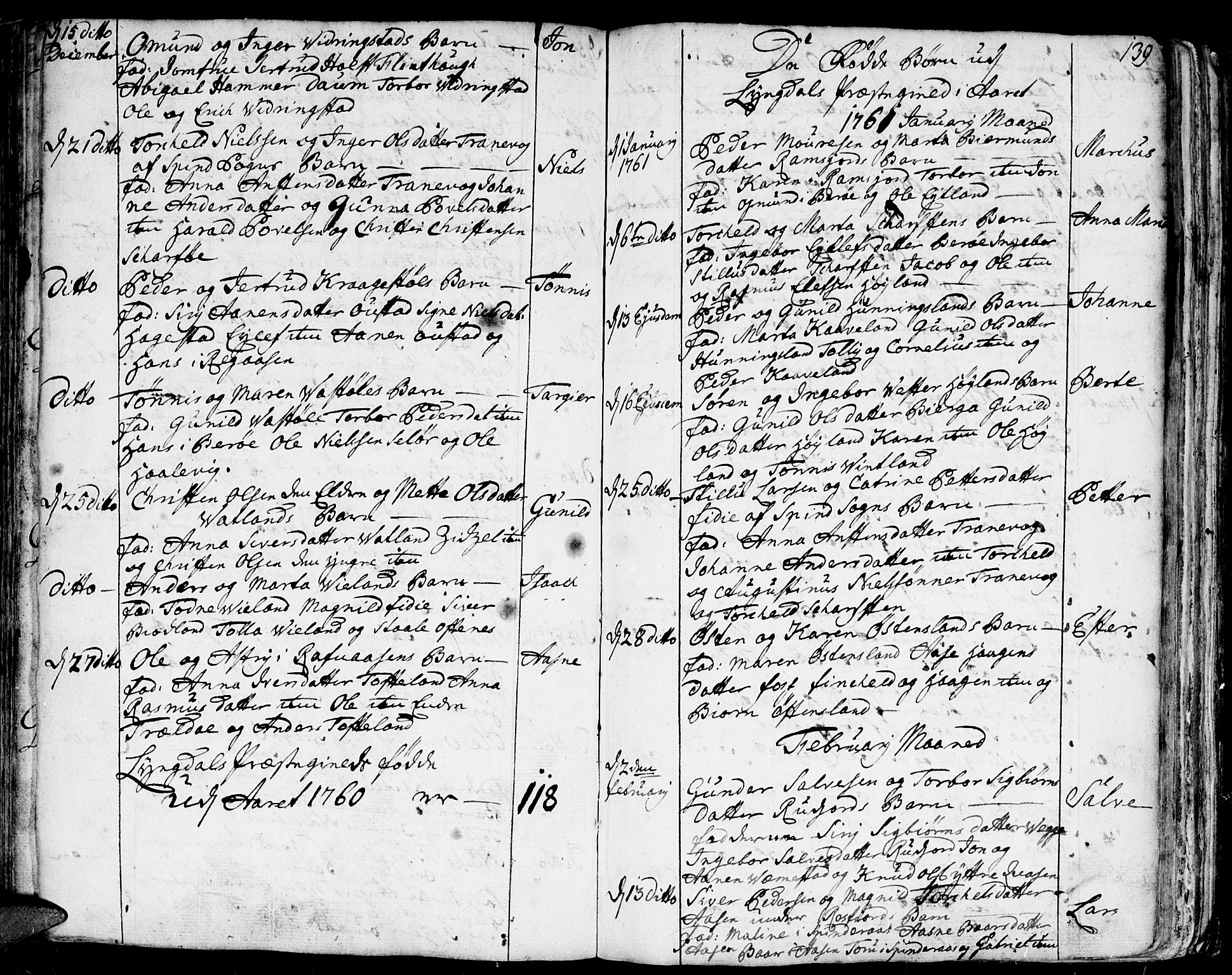 Lyngdal sokneprestkontor, SAK/1111-0029/F/Fa/Fac/L0001: Parish register (official) no. A 1, 1727-1779, p. 139