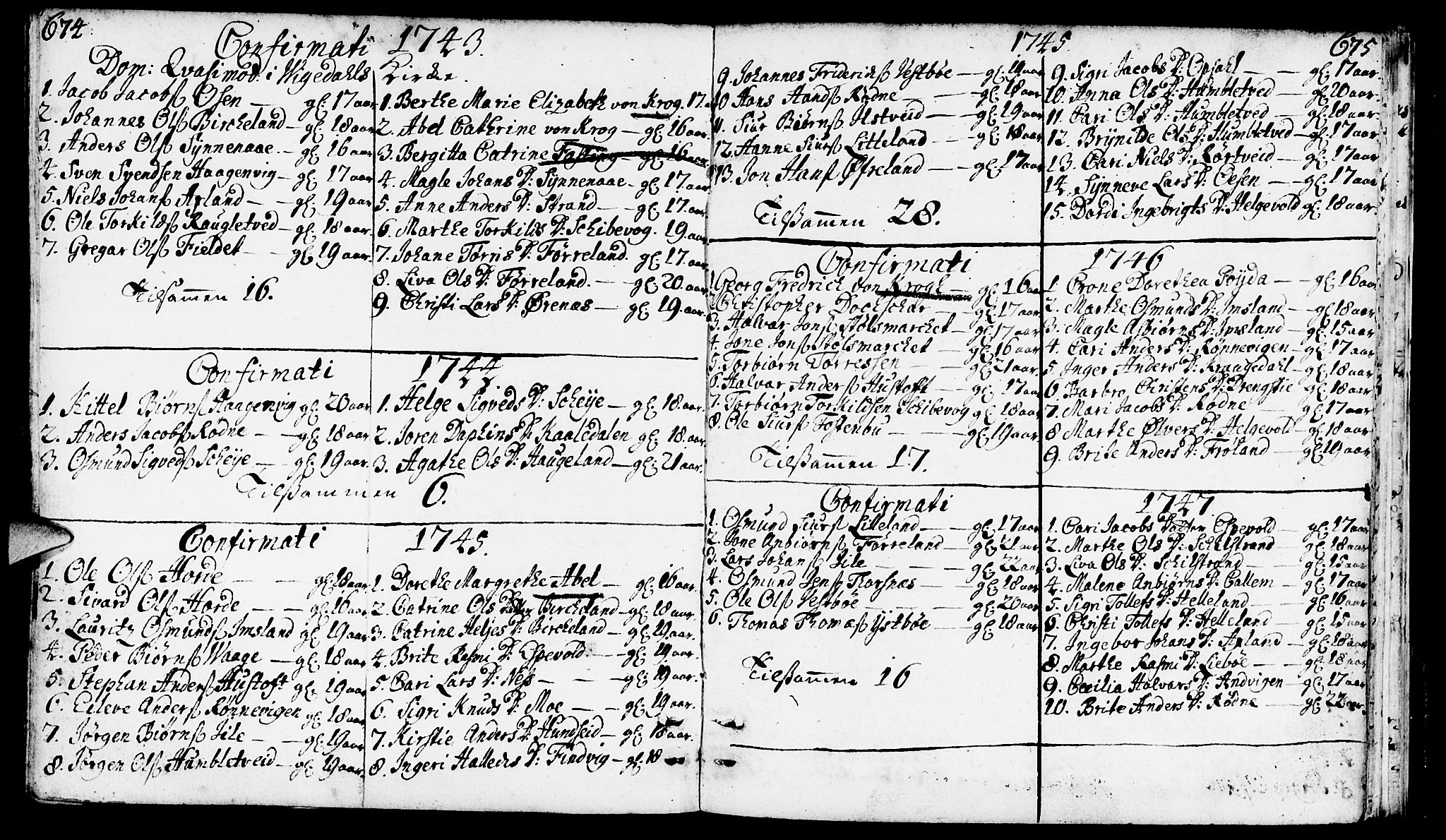 Vikedal sokneprestkontor, SAST/A-101840/01/IV: Parish register (official) no. A 1, 1737-1778, p. 674-675