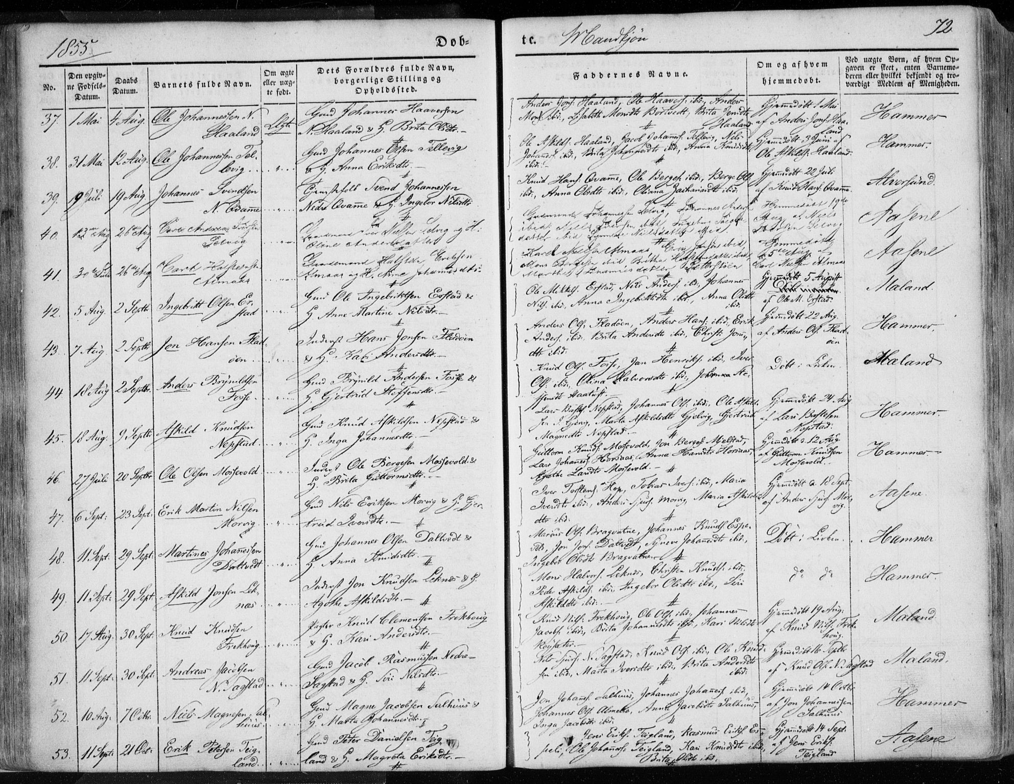 Hamre sokneprestembete, AV/SAB-A-75501/H/Ha/Haa/Haaa/L0013: Parish register (official) no. A 13, 1846-1857, p. 72