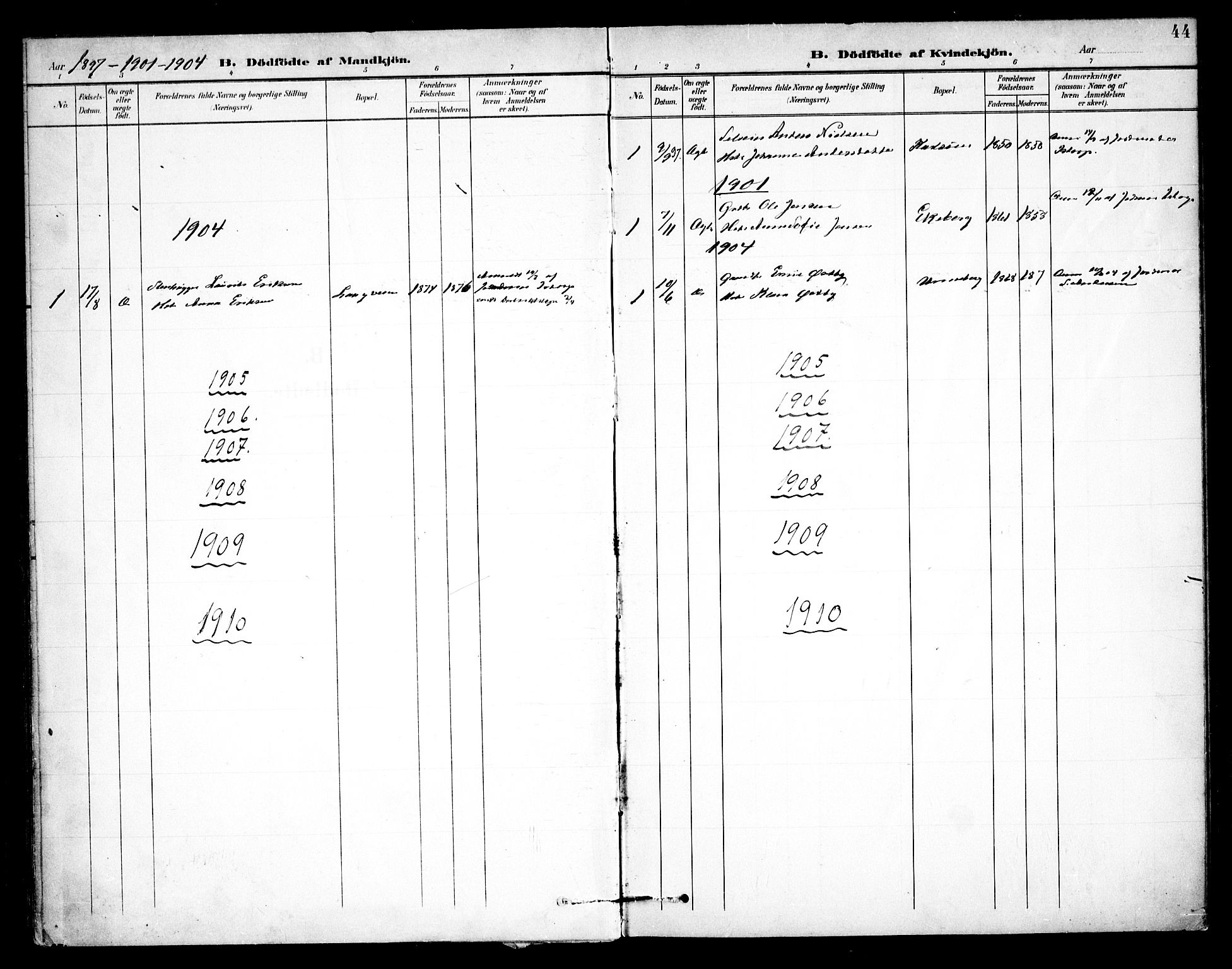 Skjeberg prestekontor Kirkebøker, AV/SAO-A-10923/F/Fb/L0002: Parish register (official) no. II 2, 1895-1910, p. 44