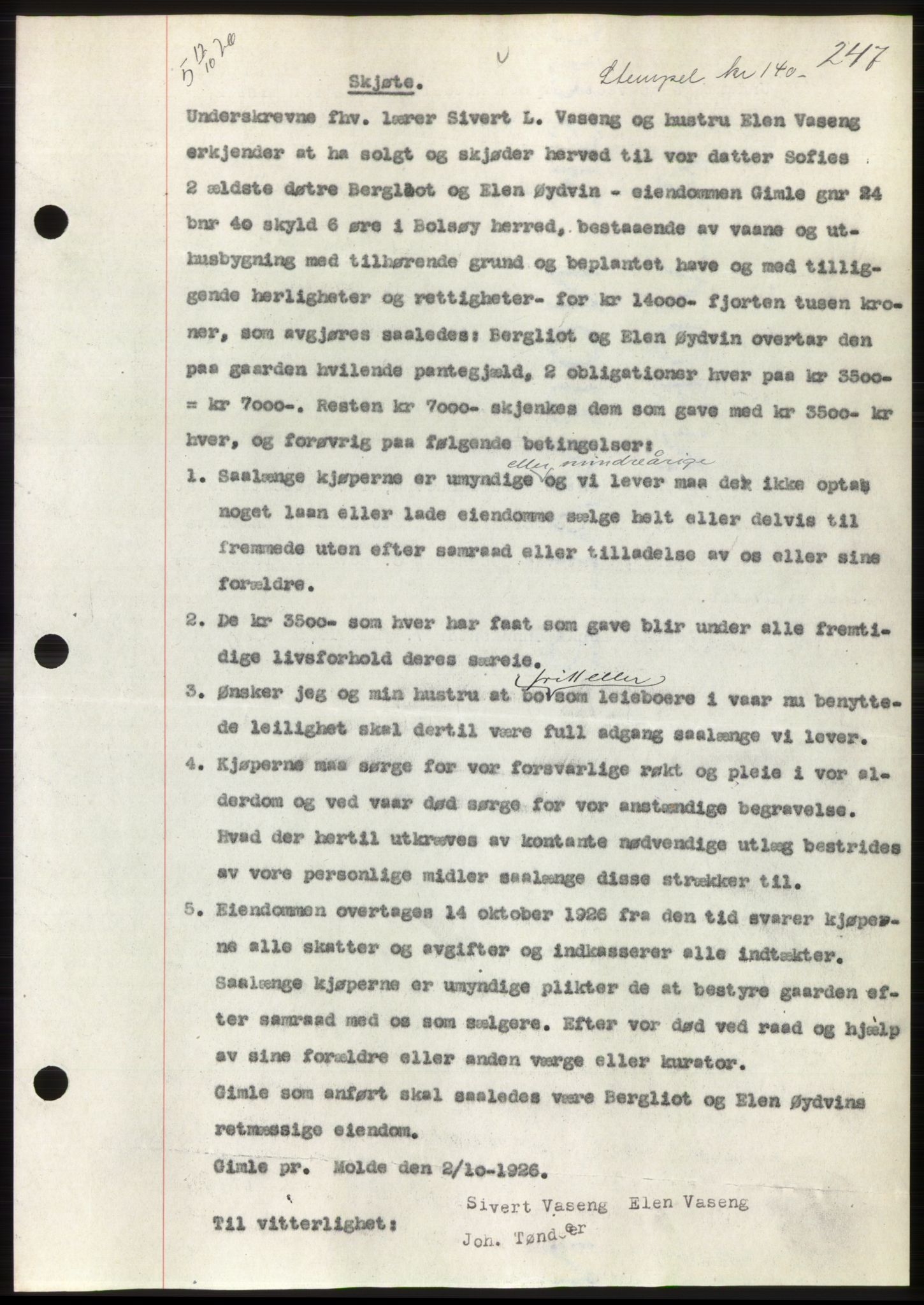 Romsdal sorenskriveri, AV/SAT-A-4149/1/2/2C/L0051: Mortgage book no. 45, 1926-1927, Deed date: 12.10.1926