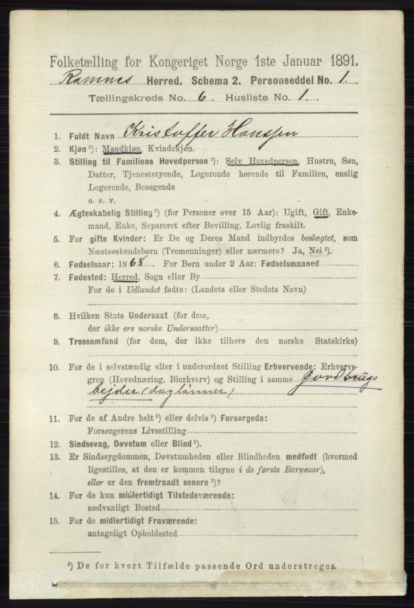 RA, 1891 census for 0718 Ramnes, 1891, p. 3320