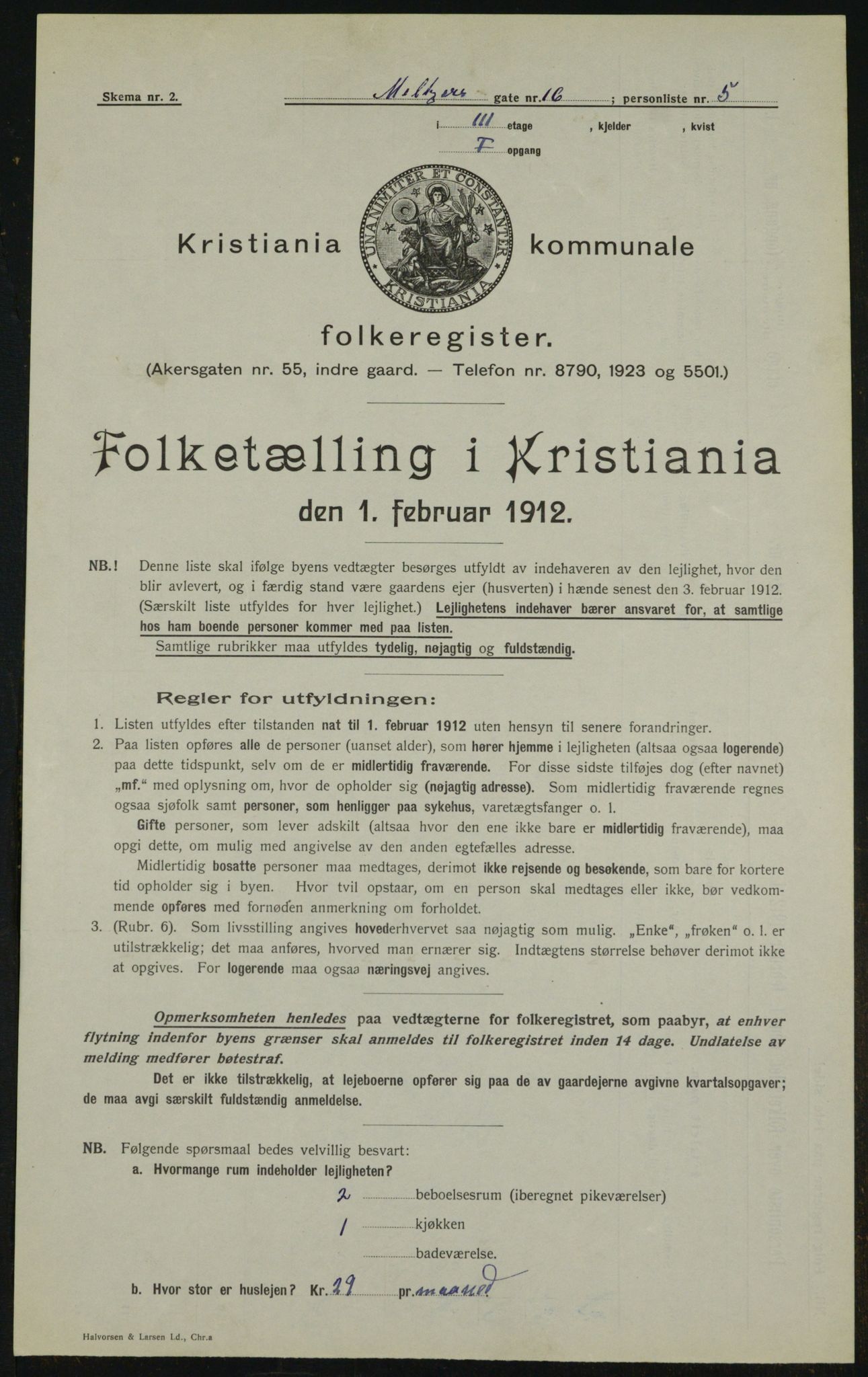 OBA, Municipal Census 1912 for Kristiania, 1912, p. 65809